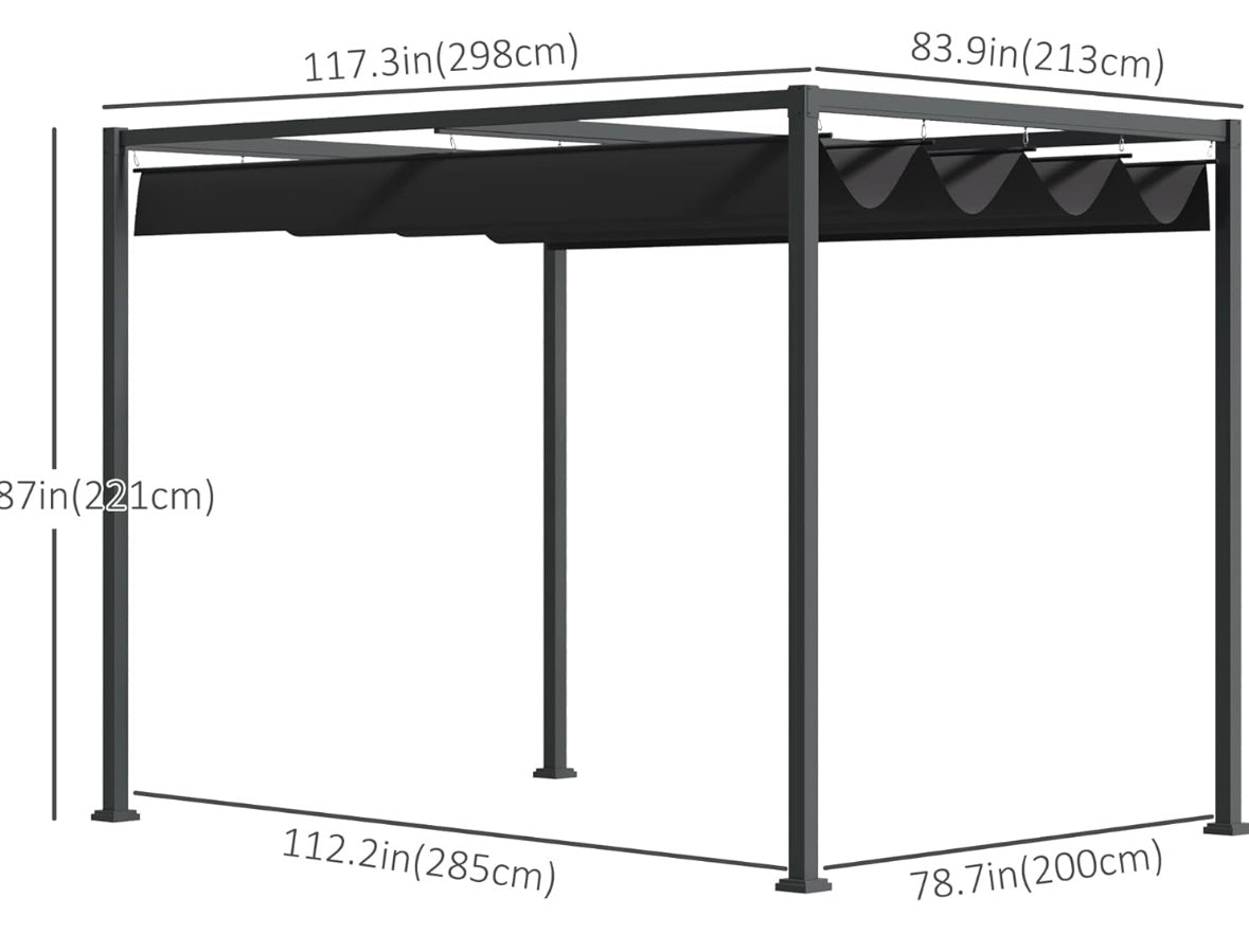 Outsunny 10×7 ft Retractable Pergola Gazebo — Heavy-Duty Metal Frame with Adjustable Canopy (Classic Grey)