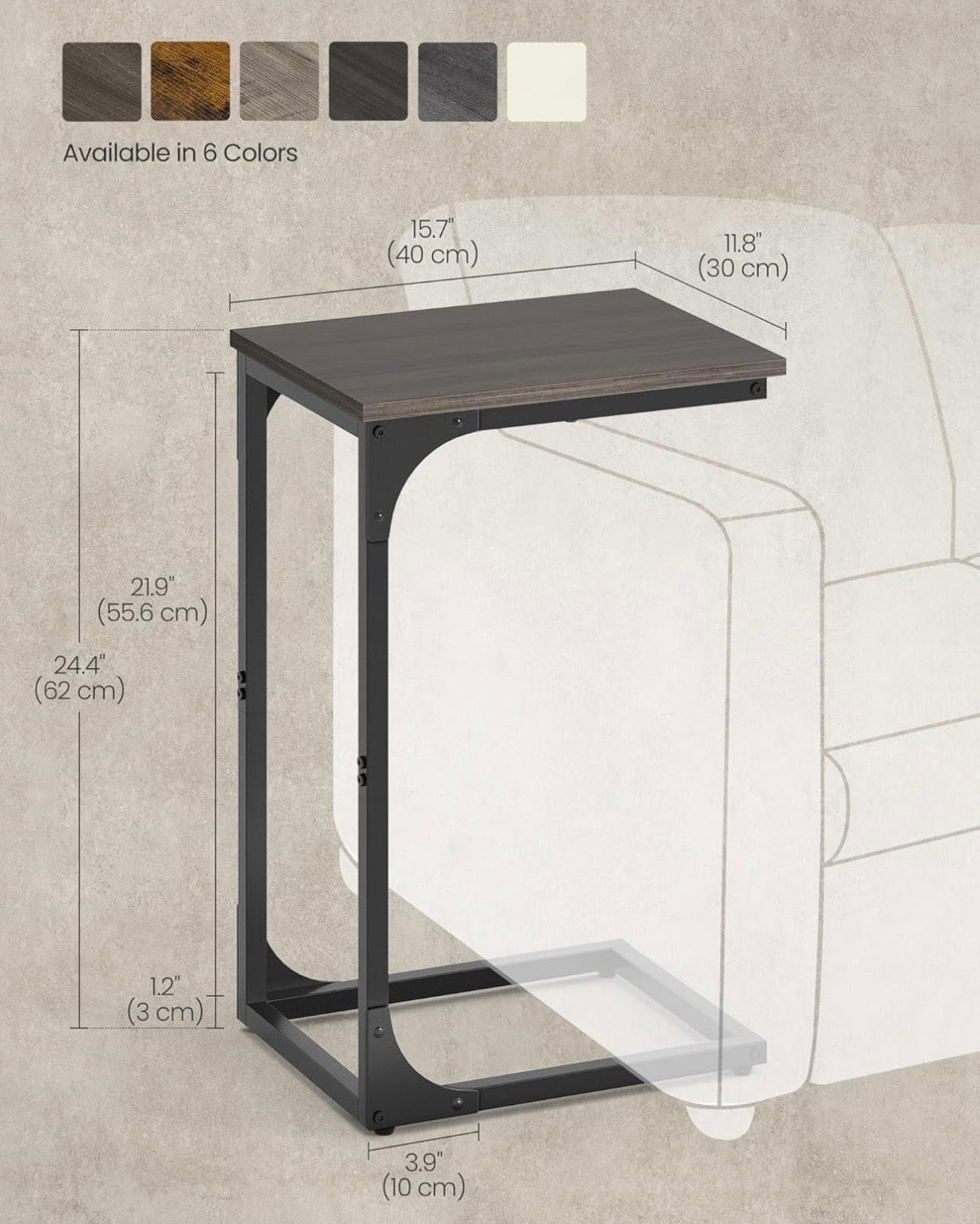 VASAGLE C-Shaped Side Table