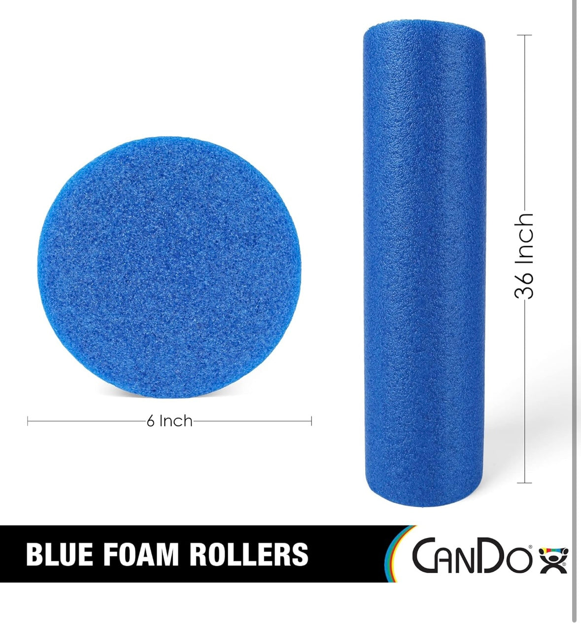 Cando 6” x 36” Foam Roller — Standard Density for Massage, Balance & Core Training