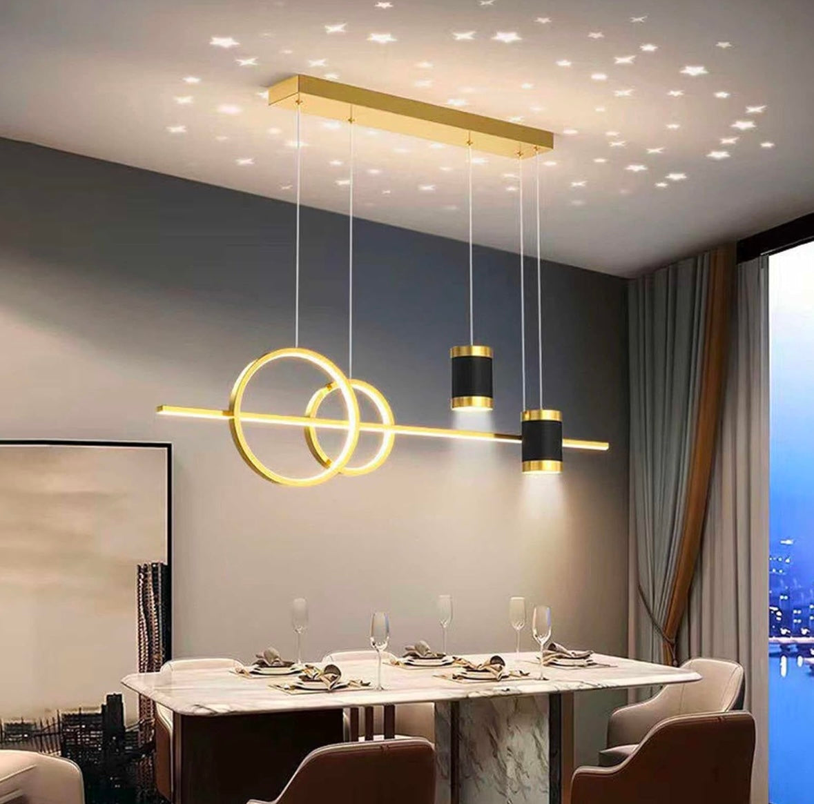 Modern LED Pendant Light w/ Remote Control & Star Projection