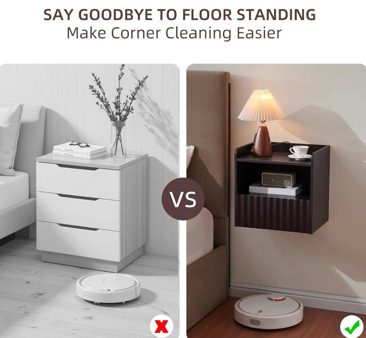BuildHom Floating Wall-Mounted Nightstands – Espresso Finish (Set of 2)
