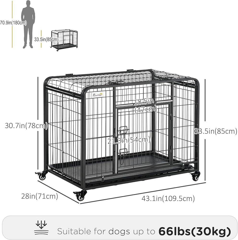 PawHut Heavy-Duty Foldable Dog Crate with Wheels - Large