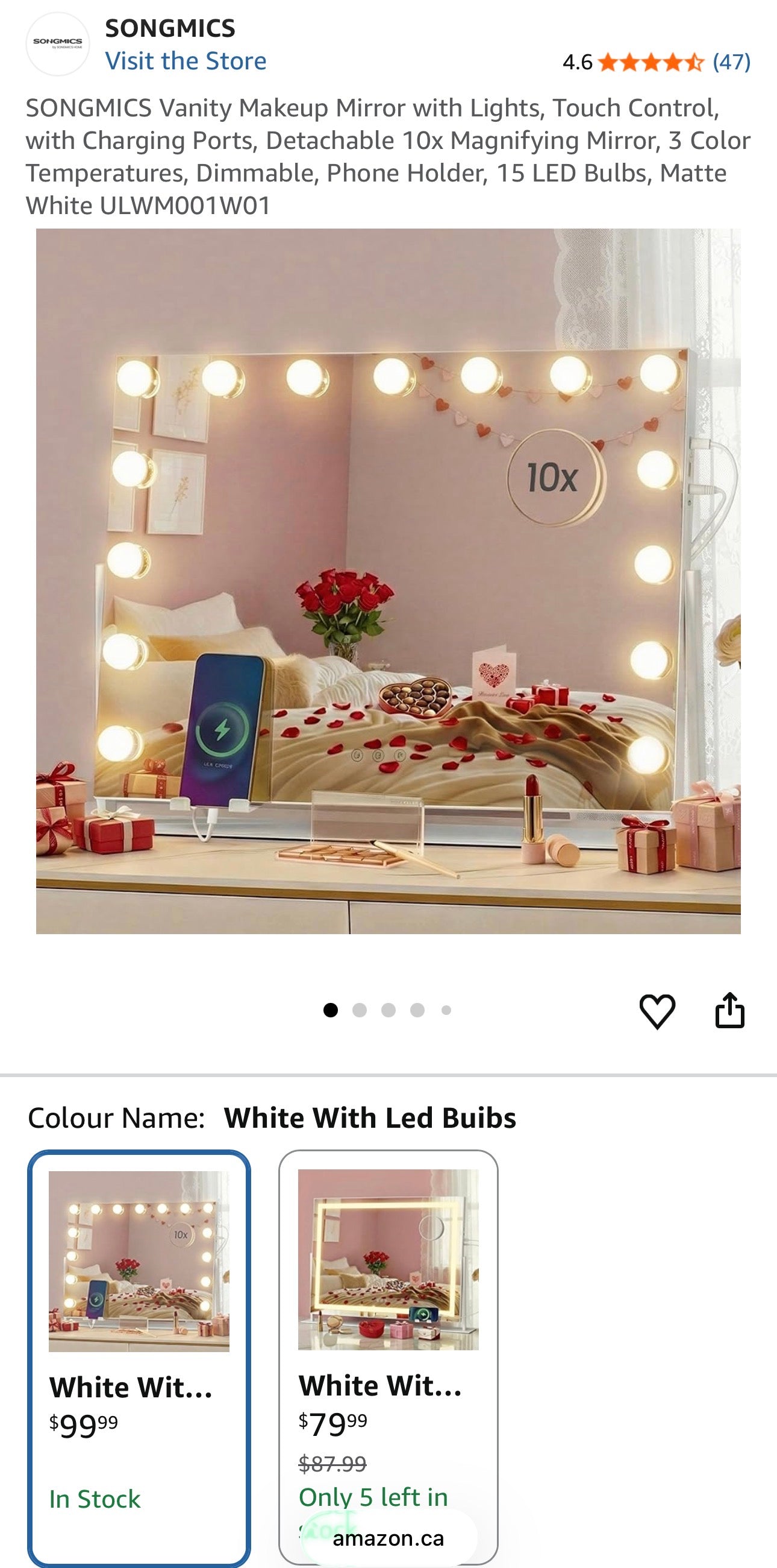 LED Vanity Mirror with Phone Holder & Charging Ports
