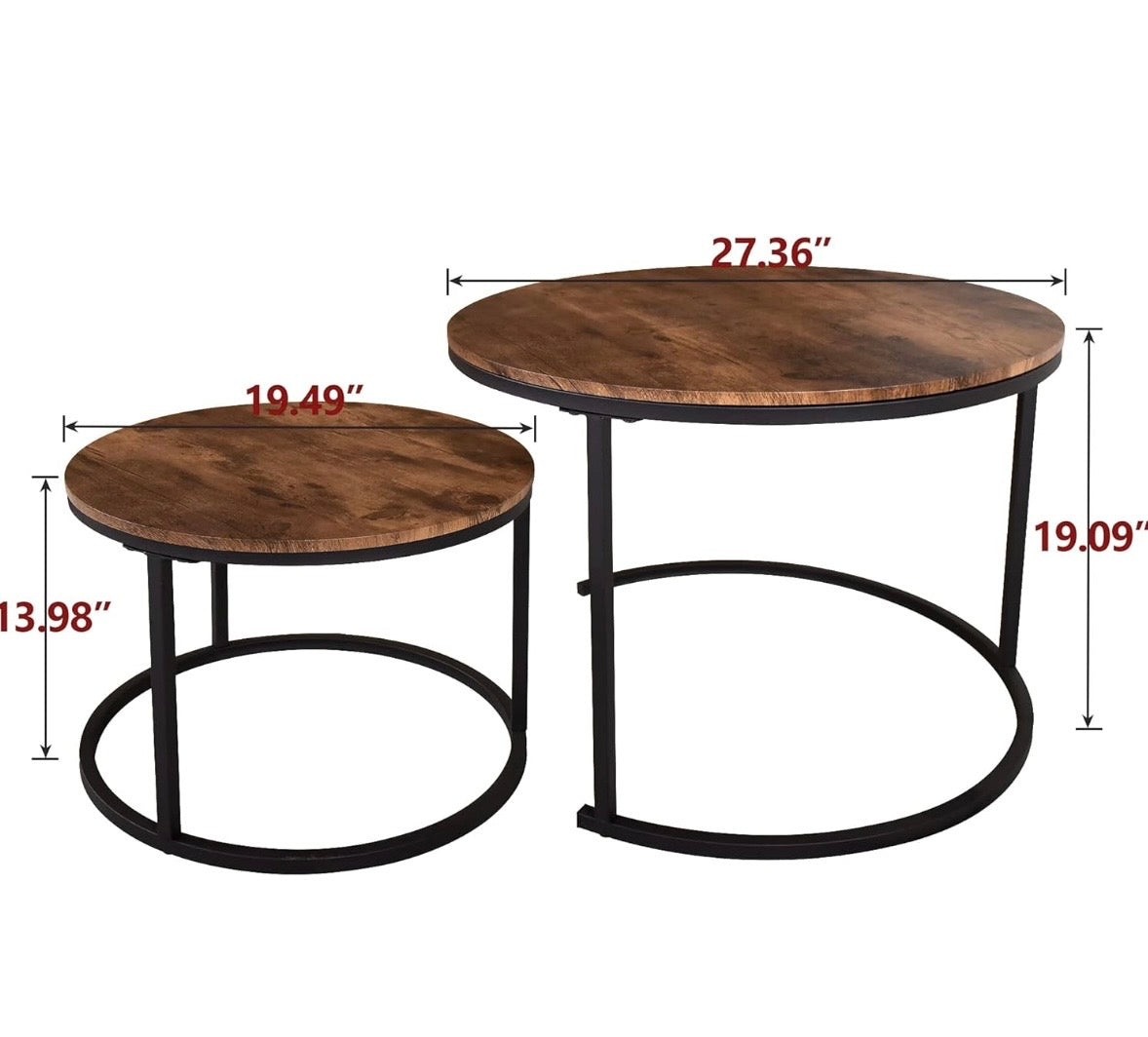 Nesting Coffee Table Set of 2 – Round Industrial Style