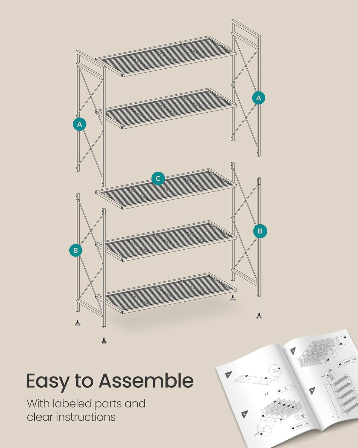 5-Tier Heavy-Duty Metal Storage Rack – Cloud White