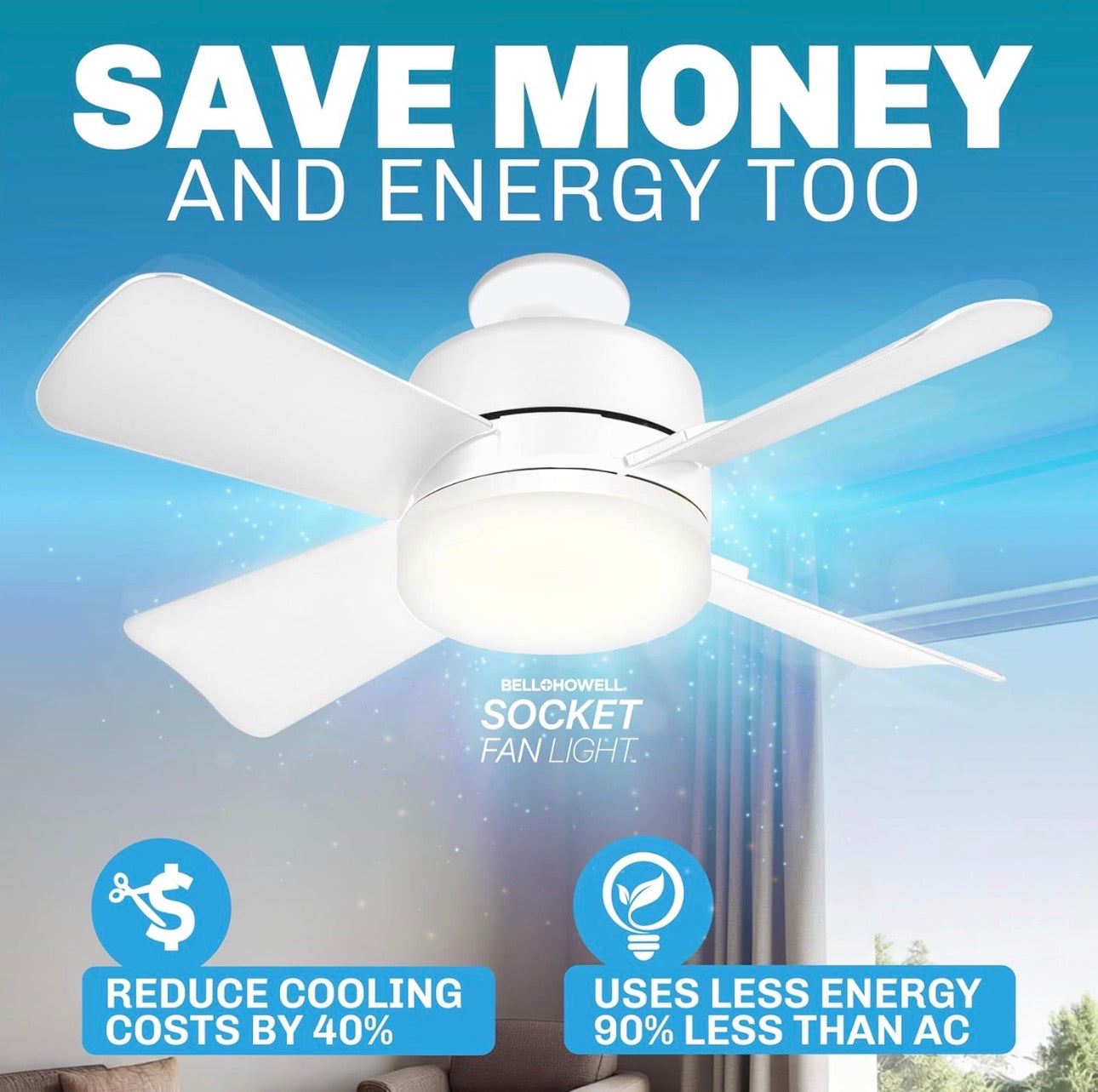Bell+Howell Socket Fan – Screw-In Ceiling Fan
