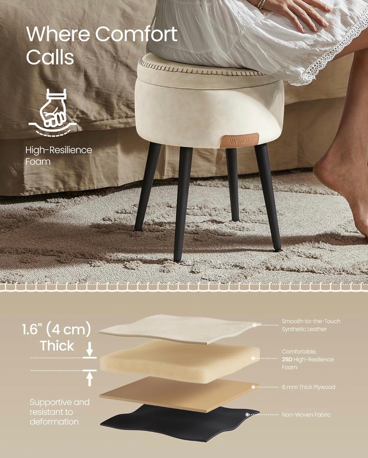 VASAGLE EKHO Storage Ottoman Stool