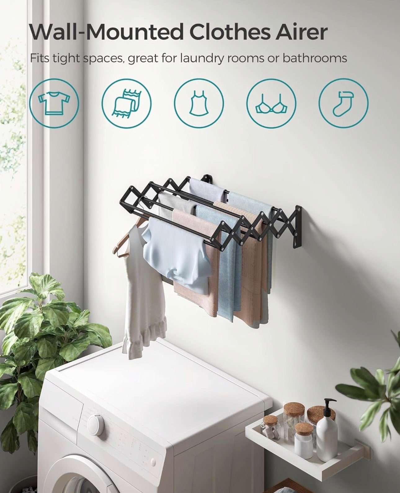SONGMICS Wall-Mounted Folding Drying Rack