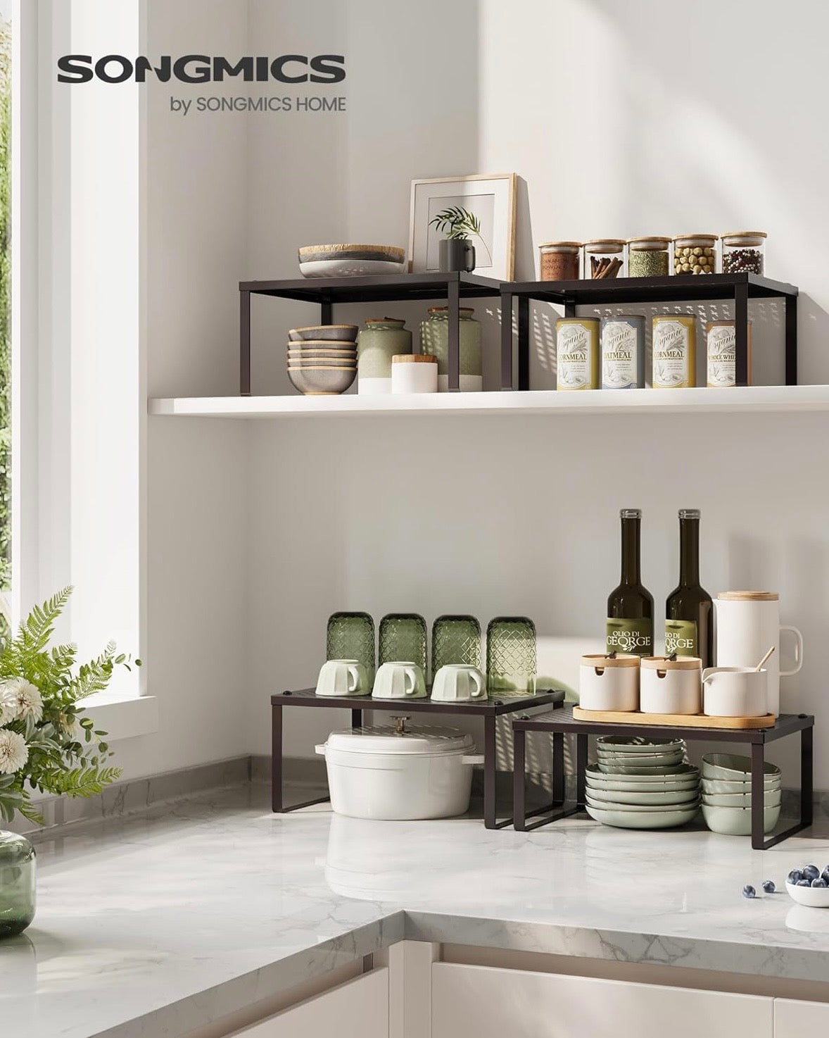 2-Piece Metal Cabinet Organizer Shelf Set