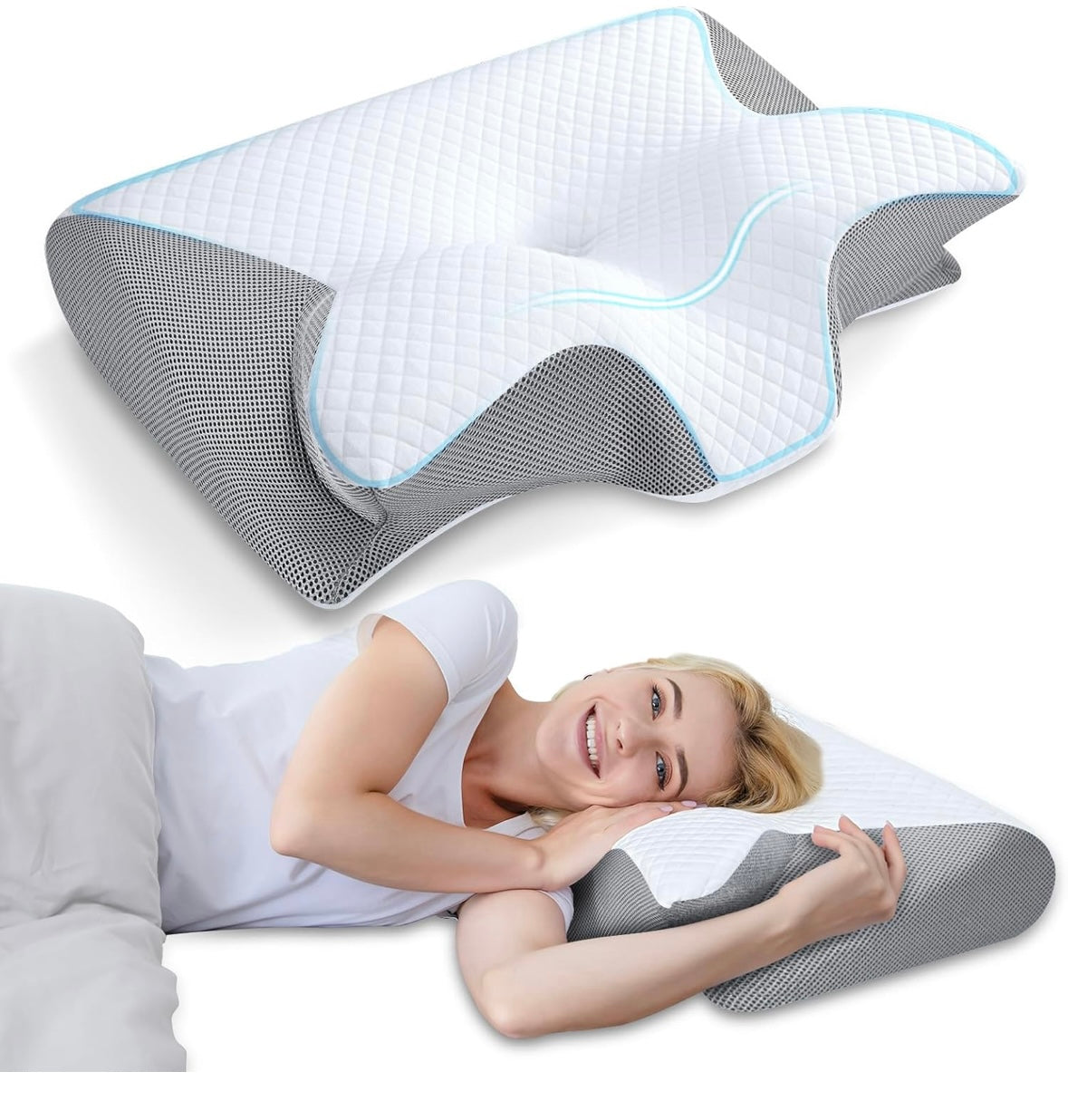 HOMCA 2-in-1 Memory Foam Cervical Pillow — Ergonomic Neck & Shoulder Support (Gray)