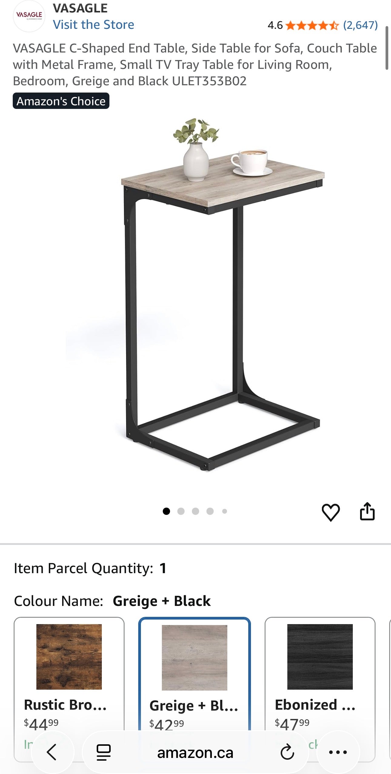 C-Shaped Sofa Side Table