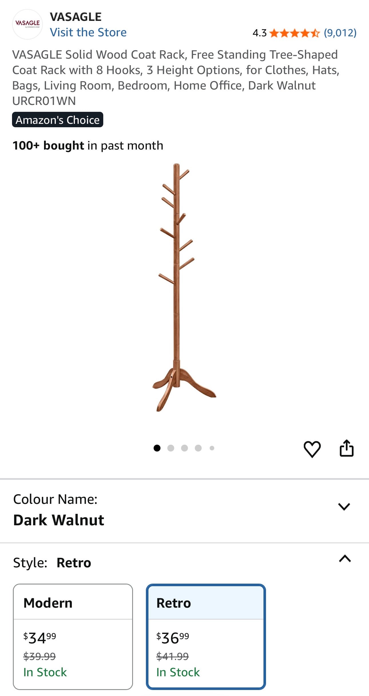 VASAGLE Solid Wood Coat Rack