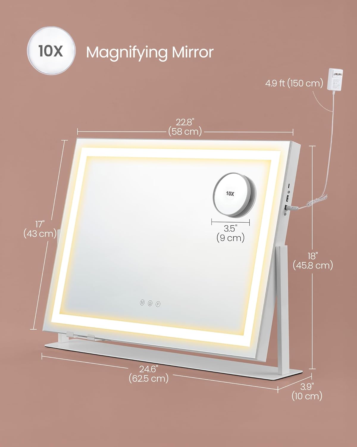 LED Strip Vanity Mirror with Charging Ports