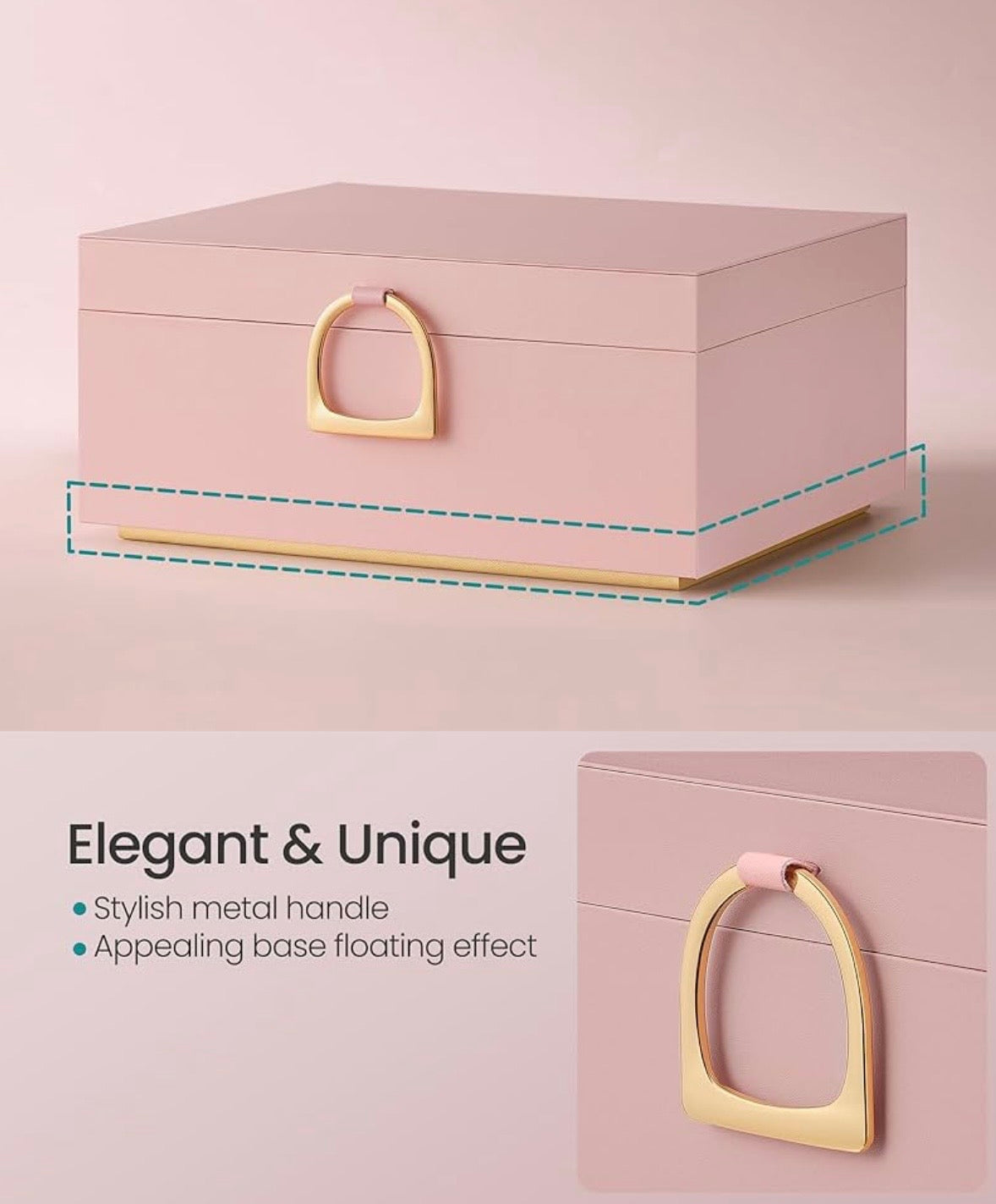 SONGMICS Elegant Jewelry Box – Jelly Pink & Gold