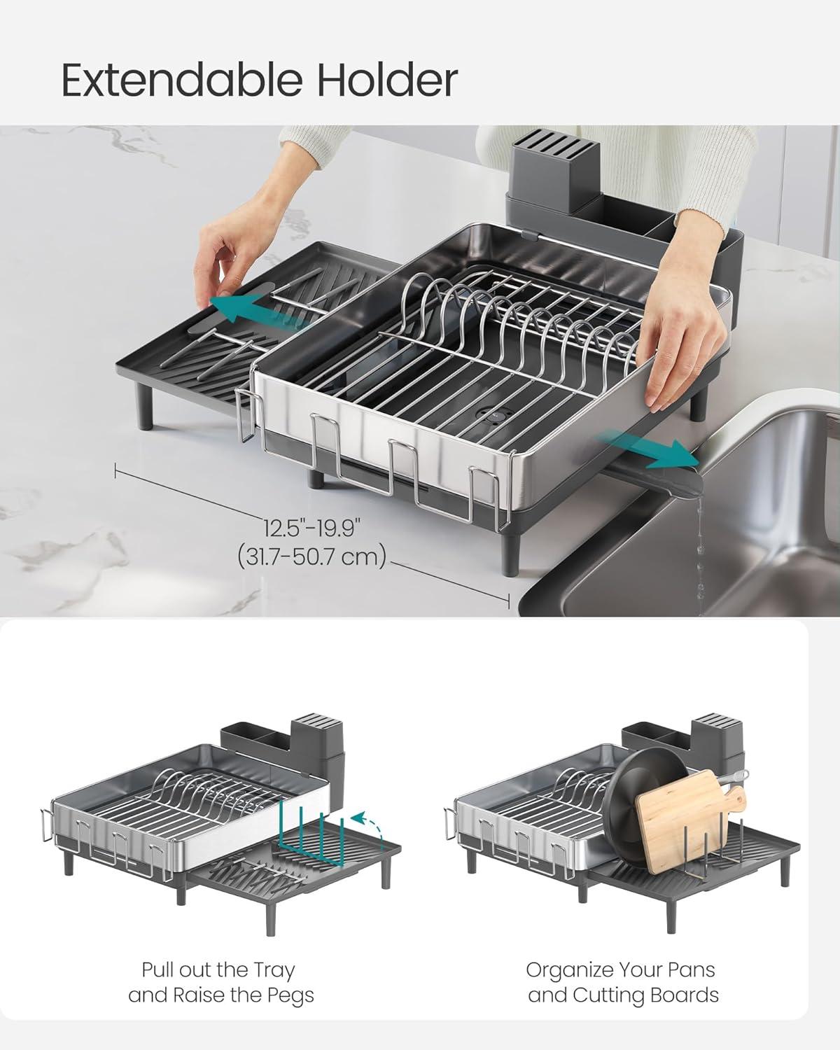SONGMICS Stainless Steel Dish Drying Rack – Silver + Gray