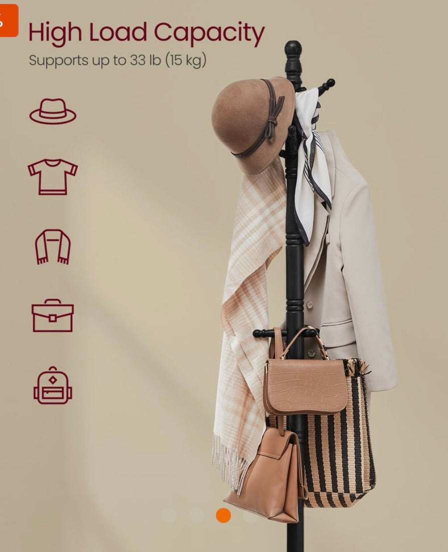 Solid Wood Coat Rack Stand – 10 Hook Freestanding Coat Tree