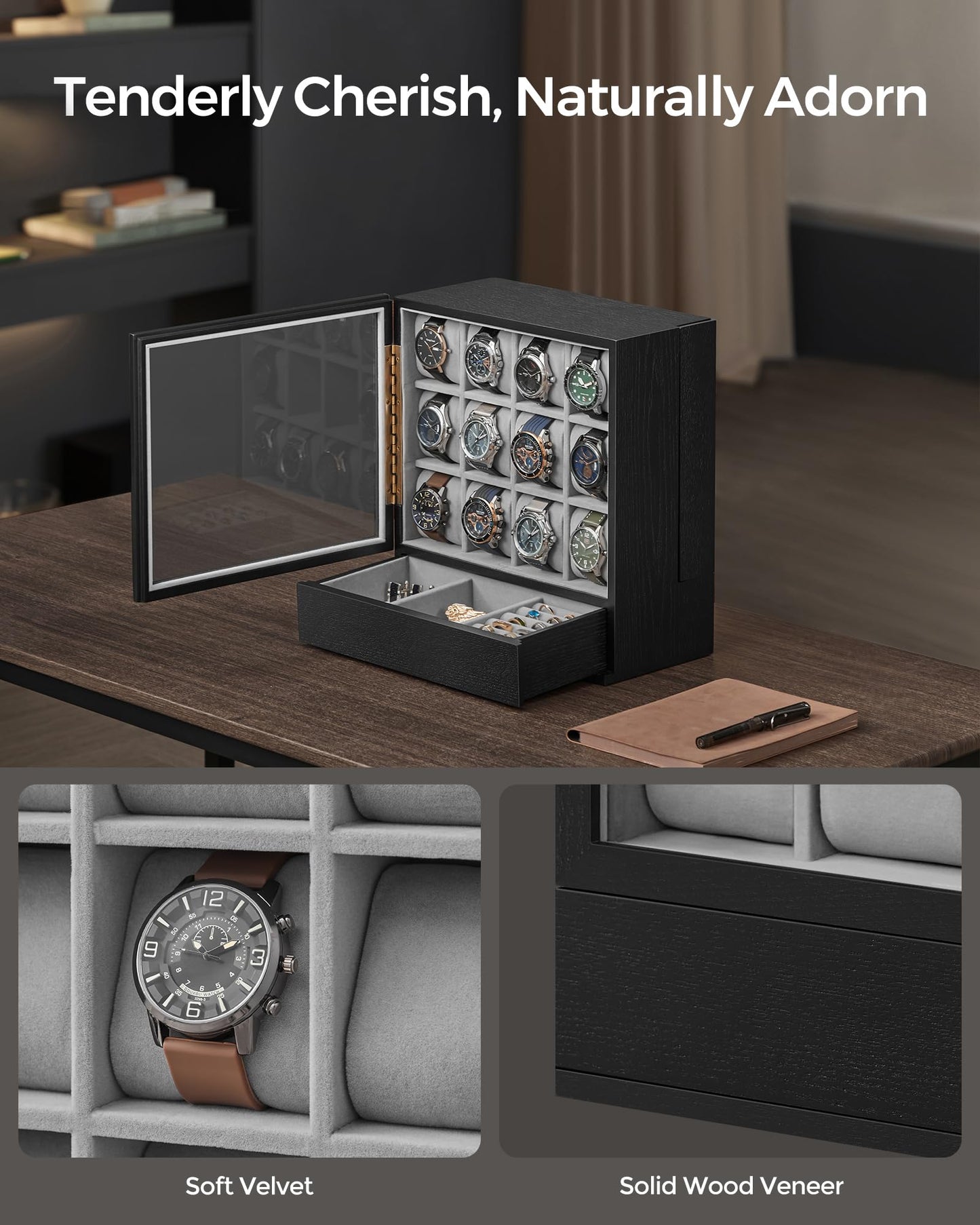 SONGMICS Vertical Watch Box with Drawers