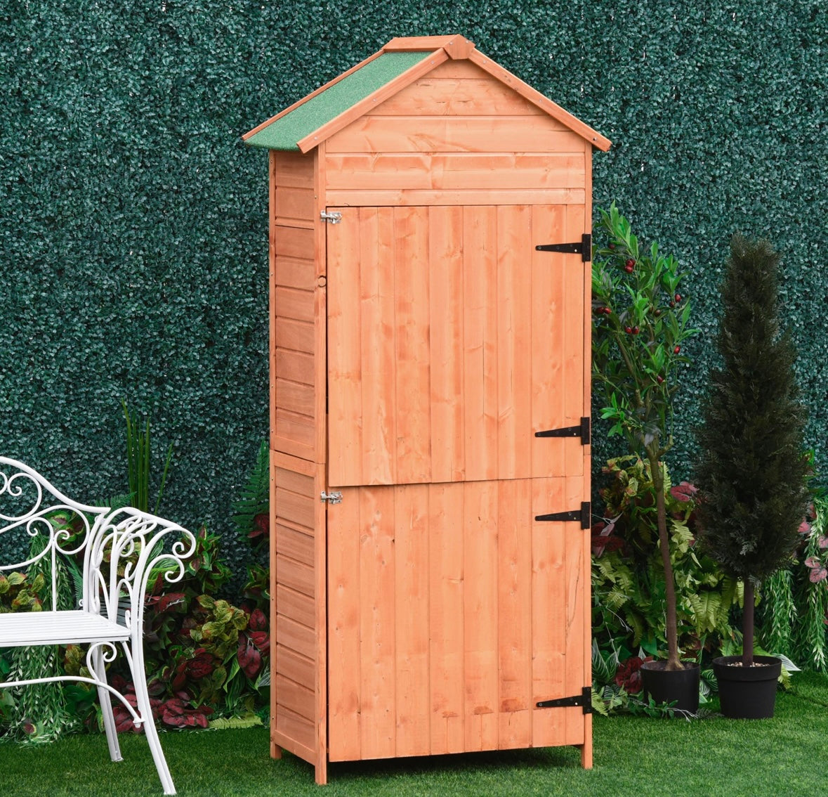 Outsunny Wooden Outdoor Storage Shed – 3 Shelves | Waterproof Fir Wood | Lockable Double Doors | Natural Finish