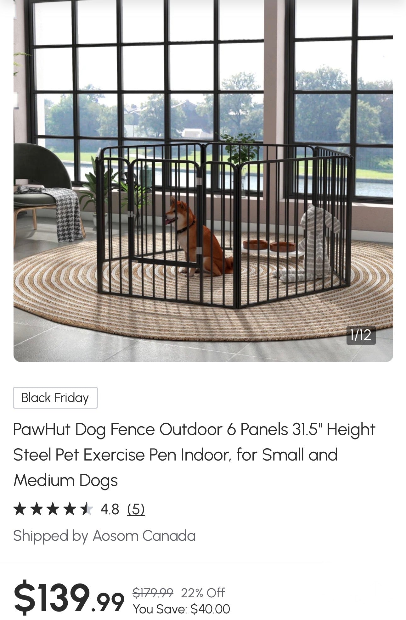 PawHut 6-Panel Steel Pet Playpen