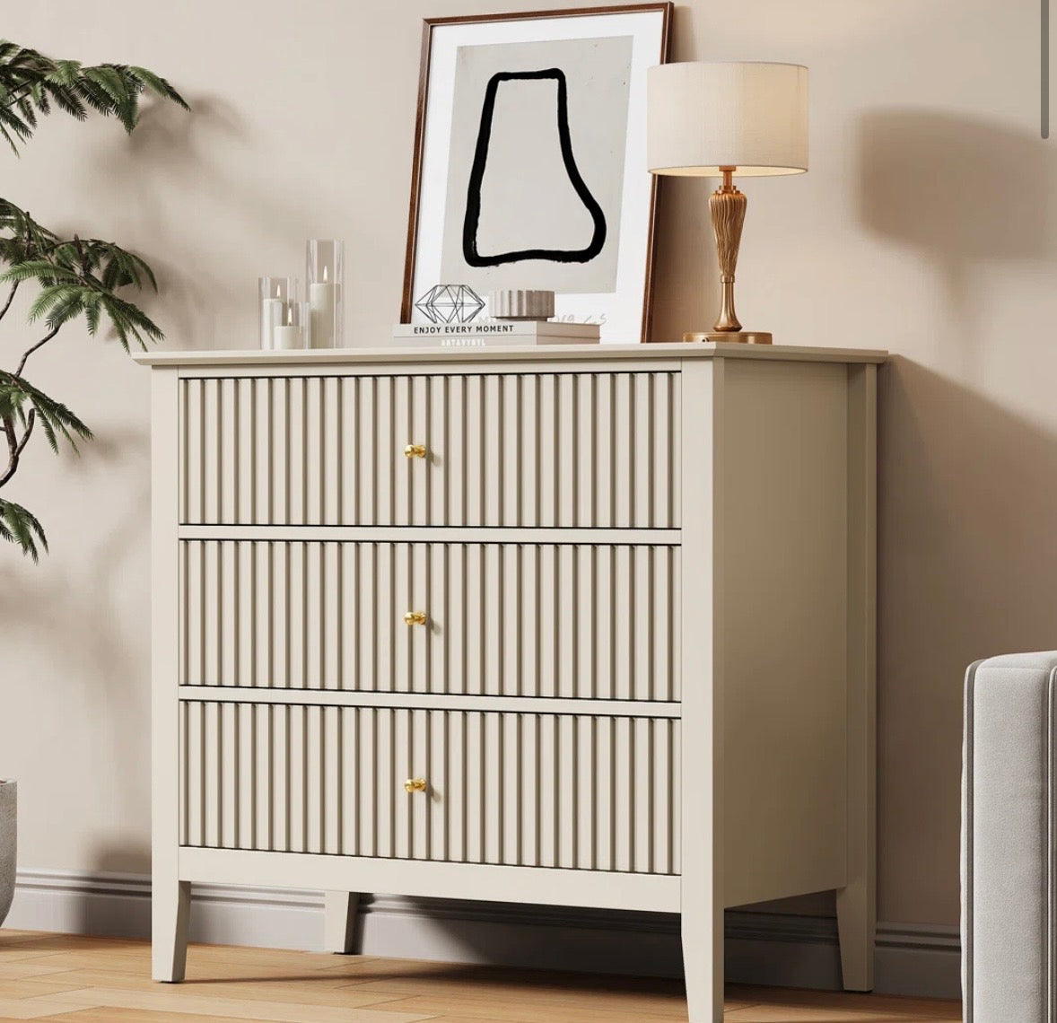 Modern Fluted 3-Drawer Wide Dresser – Minimalist Storage Cabinet