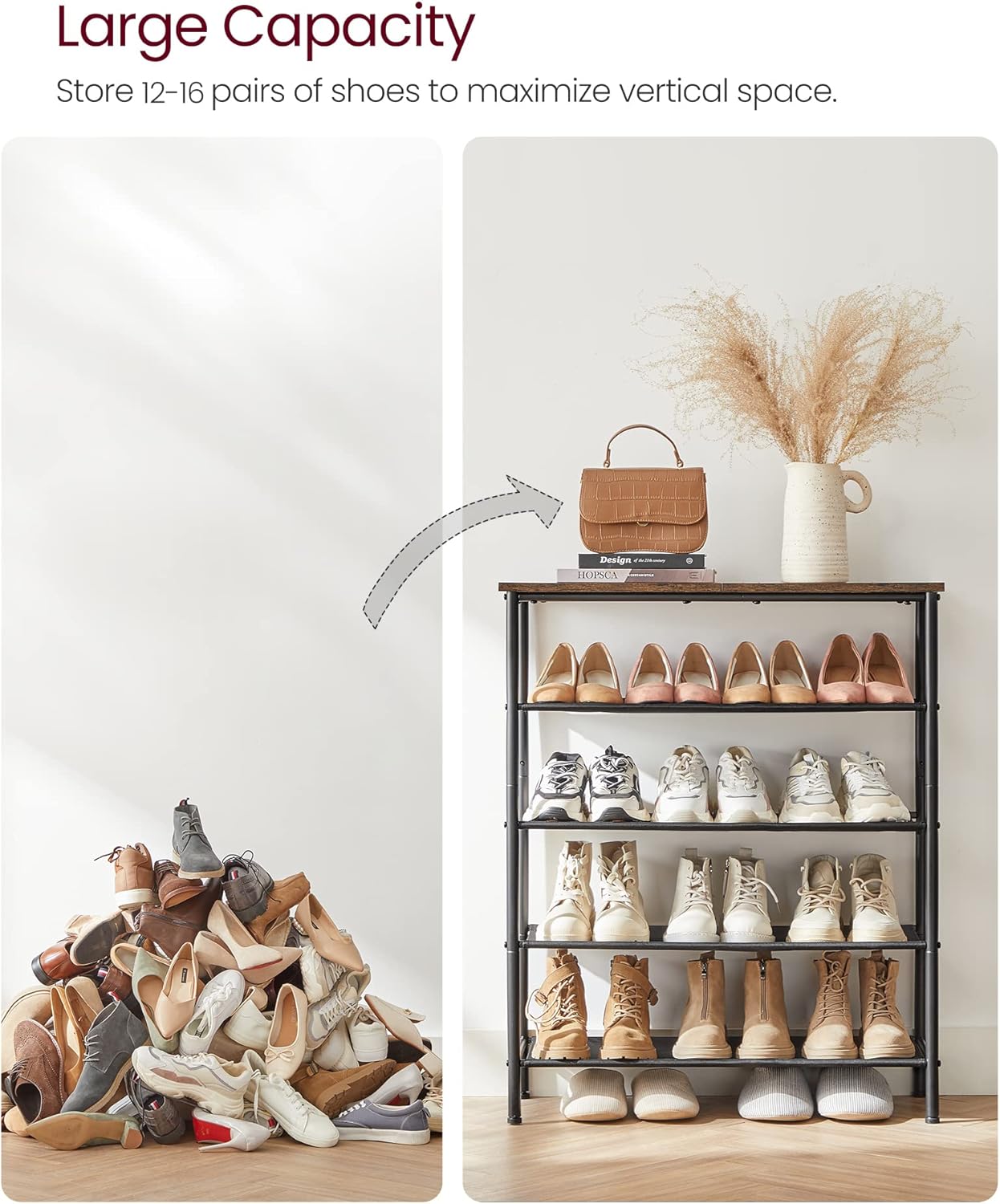 VASAGLE 4-Tier Shoe Rack with Top Panel