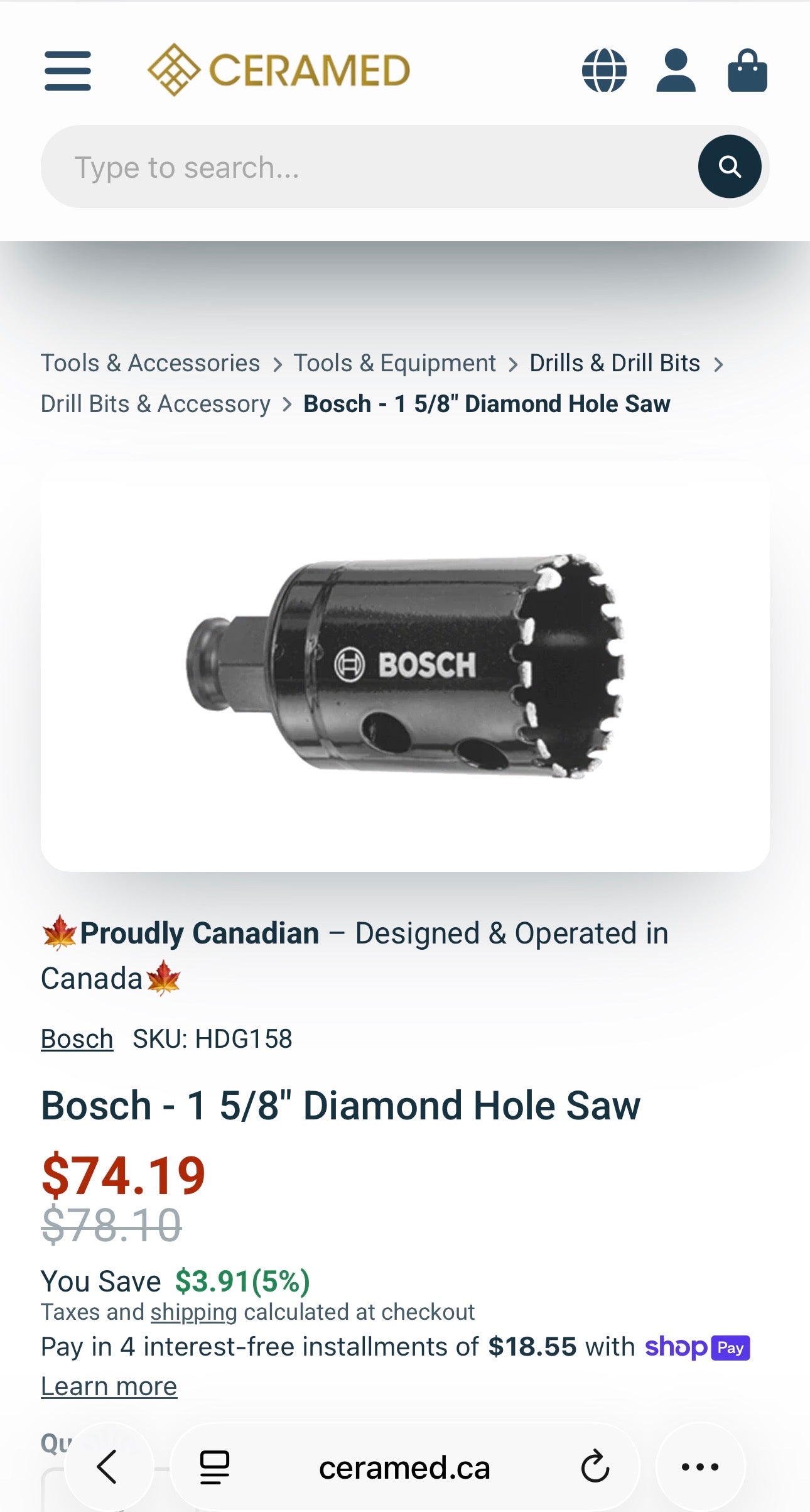 Bosch Diamond Hole Saw – 1-5/8” | Porcelain & Stone