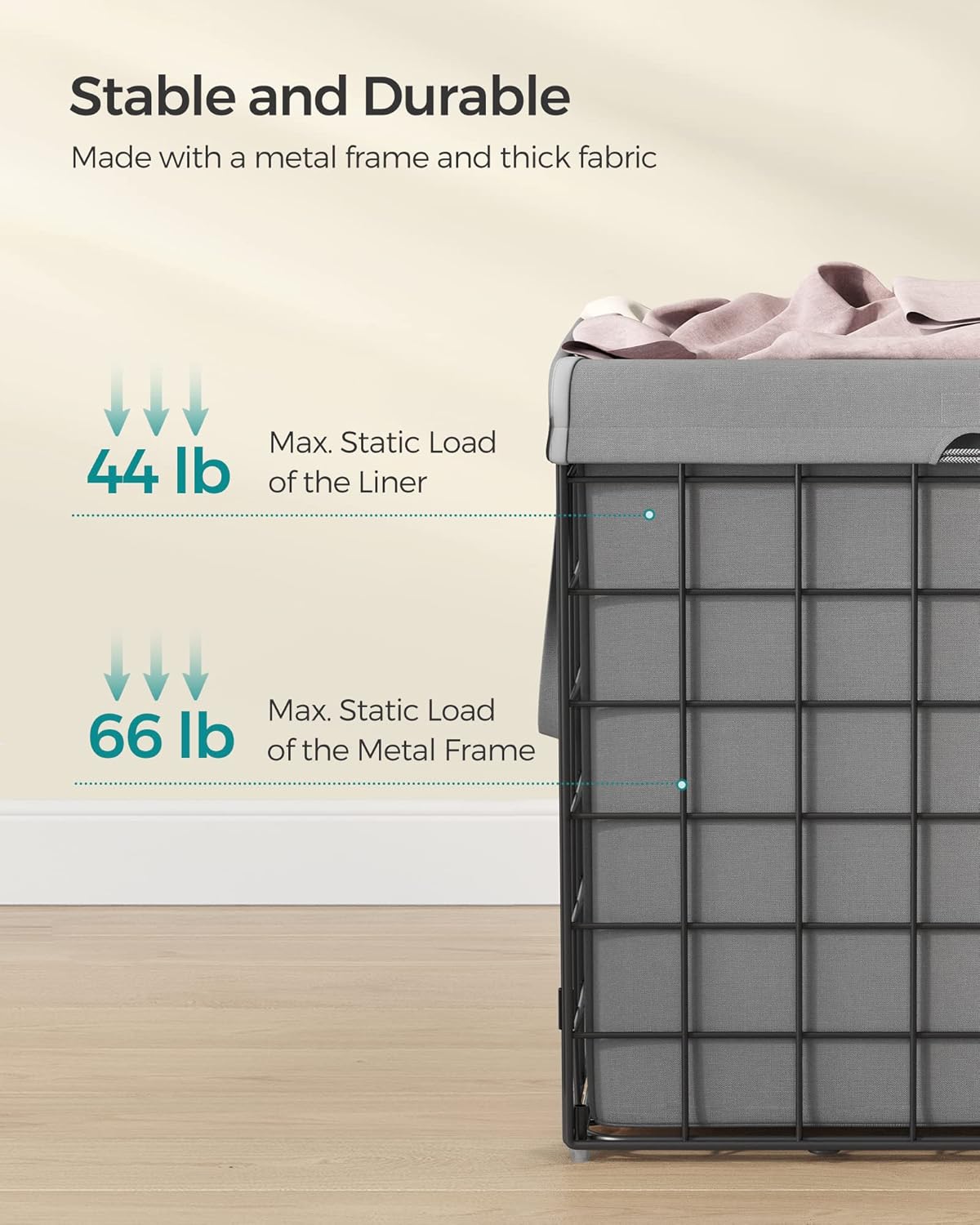 SONGMICS Collapsible Laundry Basket – Black + Gray (29 Gallon)