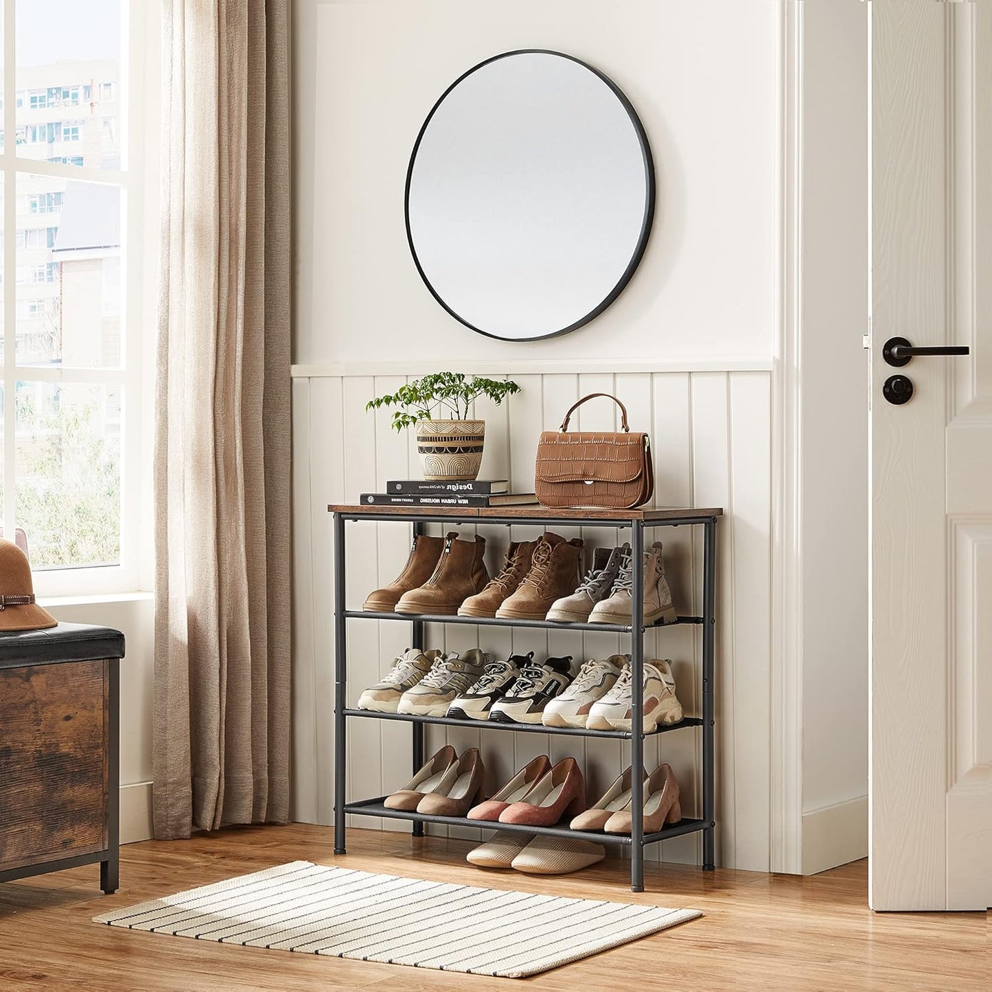 Industrial 4-Tier Shoe Rack – Rustic Storage Organizer
