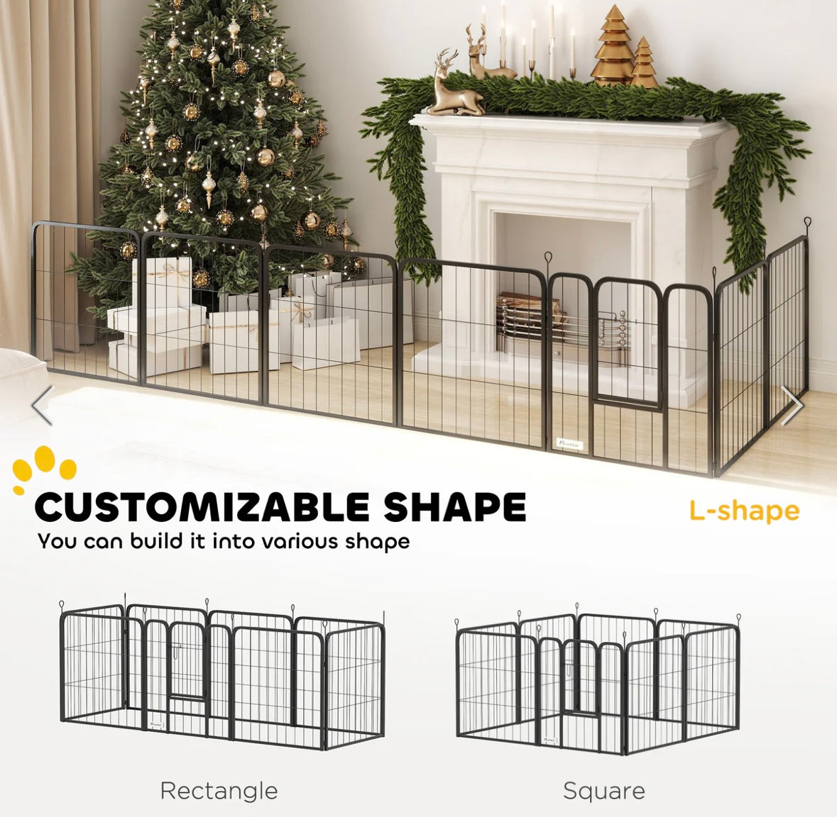 PawHut 8-Panel Foldable Pet Playpen – Indoor/Outdoor Metal Dog Fence with Door & Ground Stakes