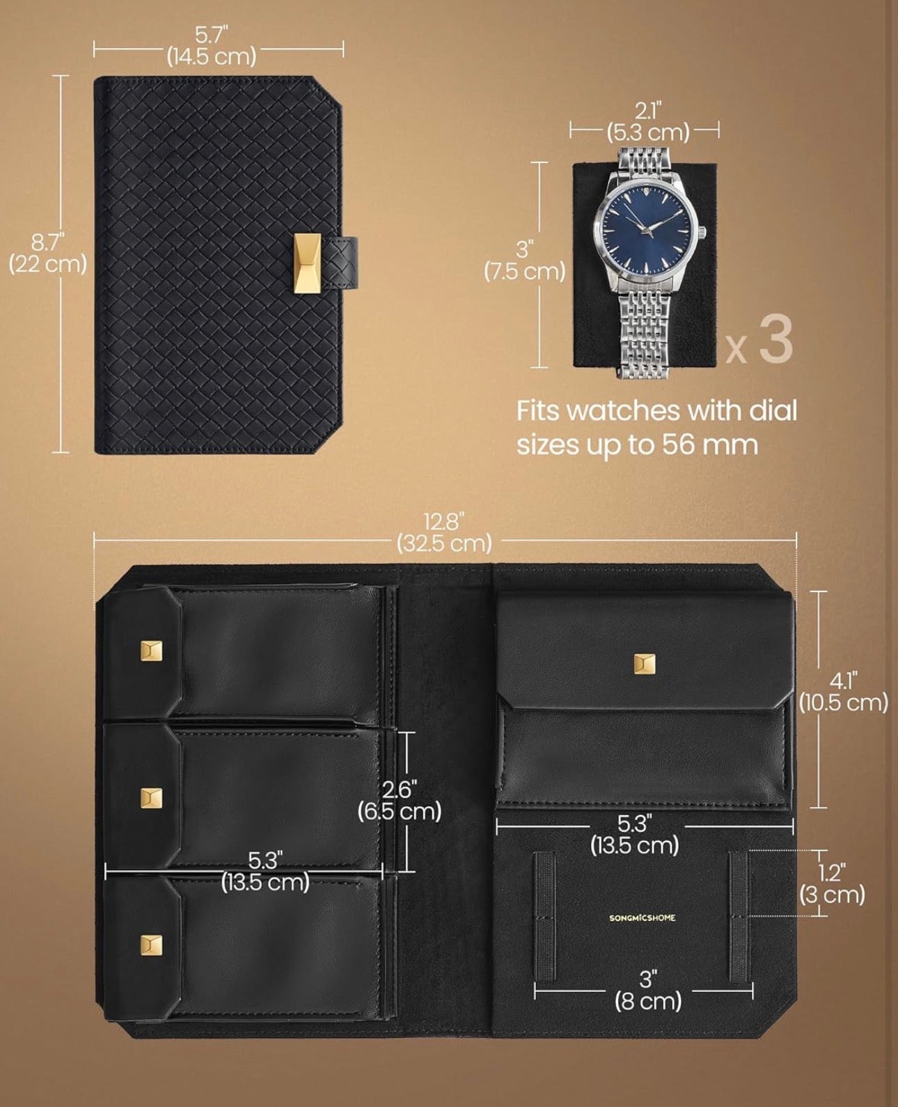SONGMICS HOME 3-Watch Travel Case