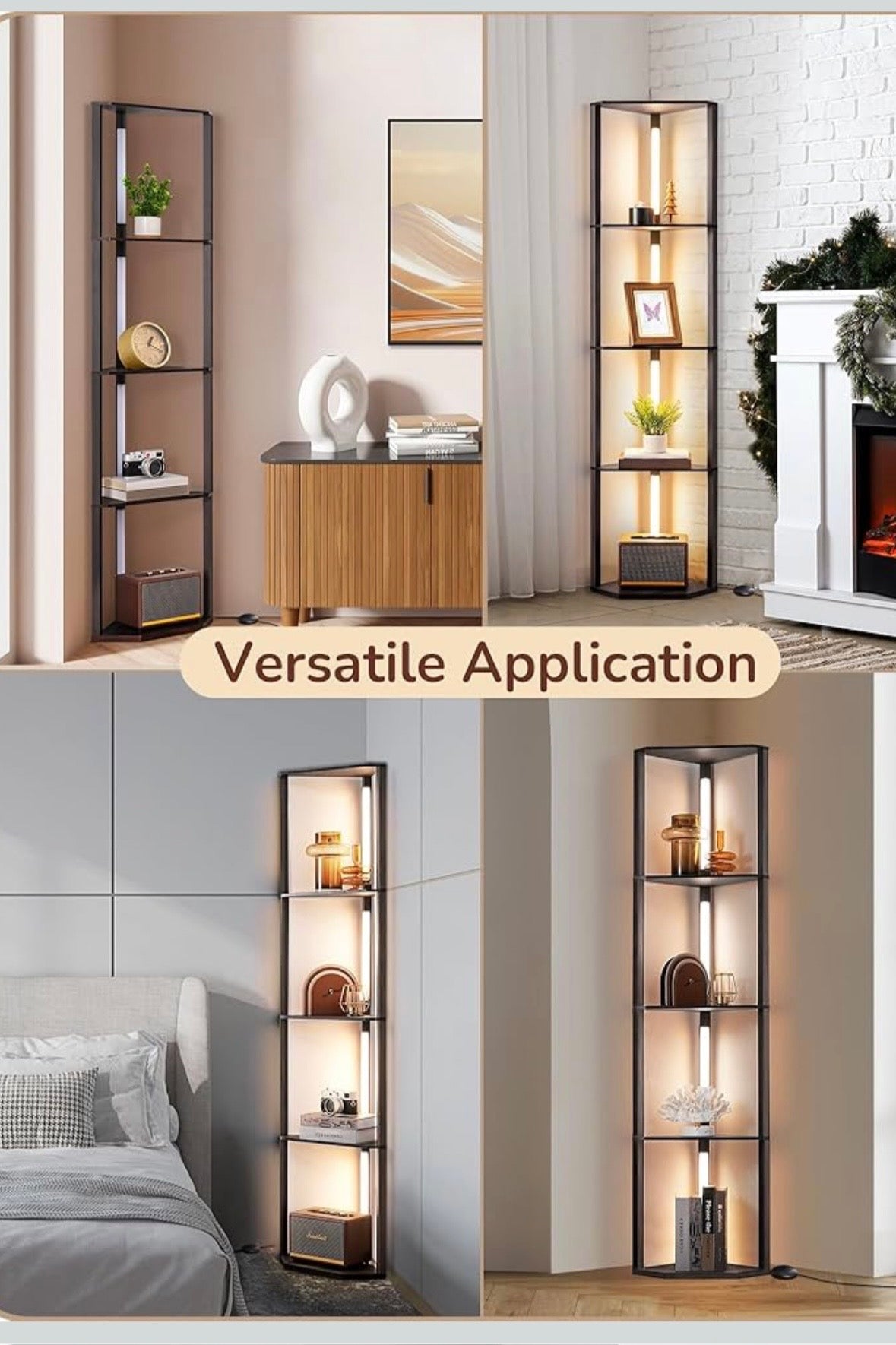 Modern LED Corner Floor Lamp with 4-Tier Shelves