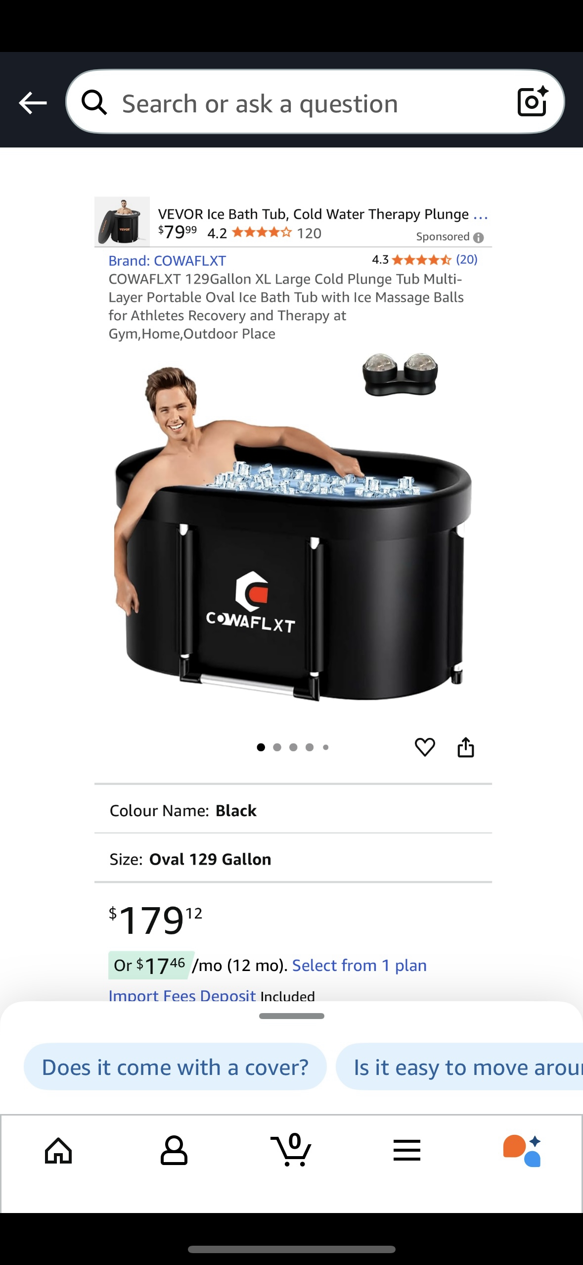 NEW – COWAFLXT Oval Ice Bath Tub & Massage Ball Combo – 129-Gallon Cold Therapy Tub