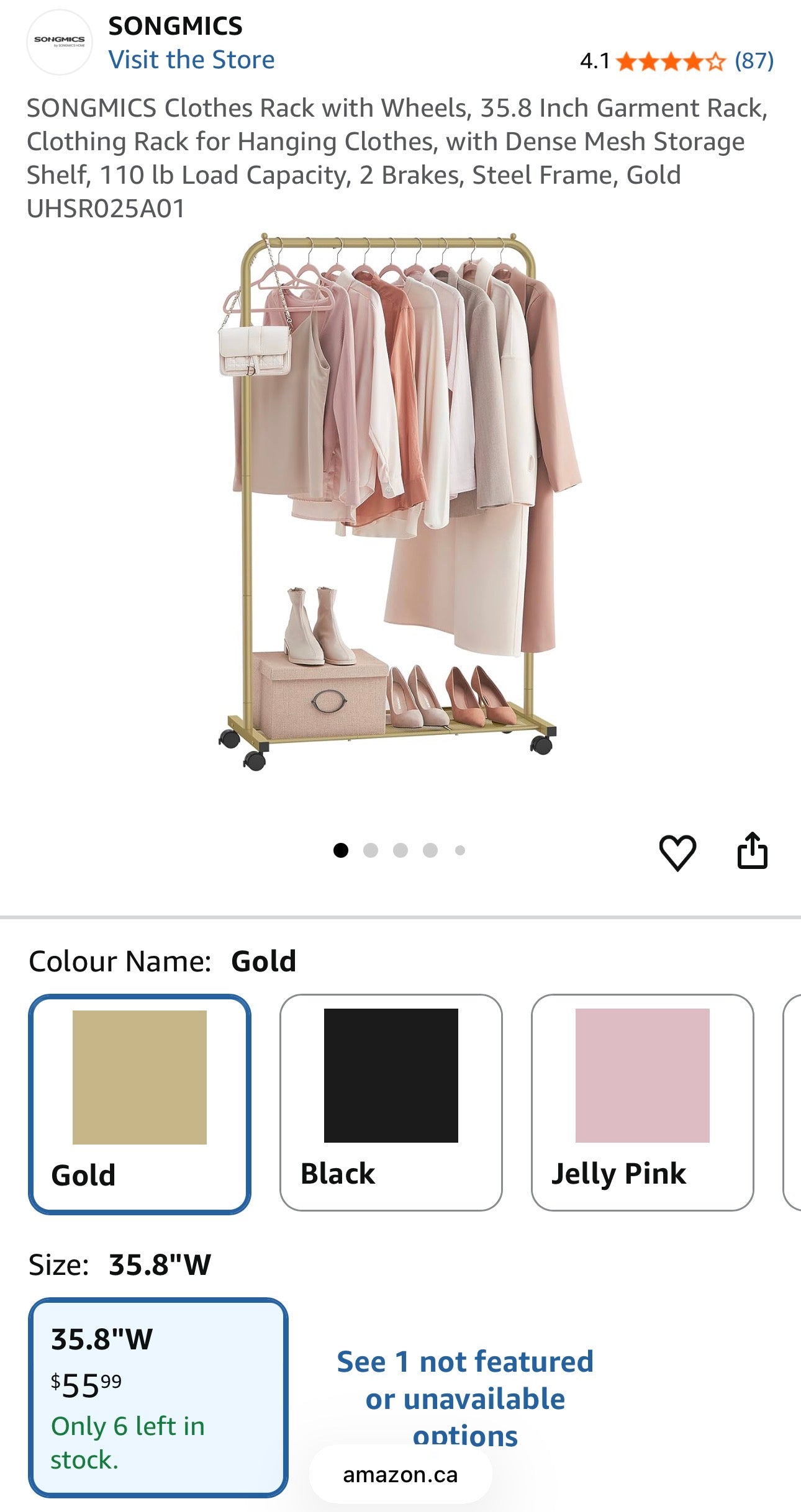 SONGMICS Rolling Garment Rack – Gold