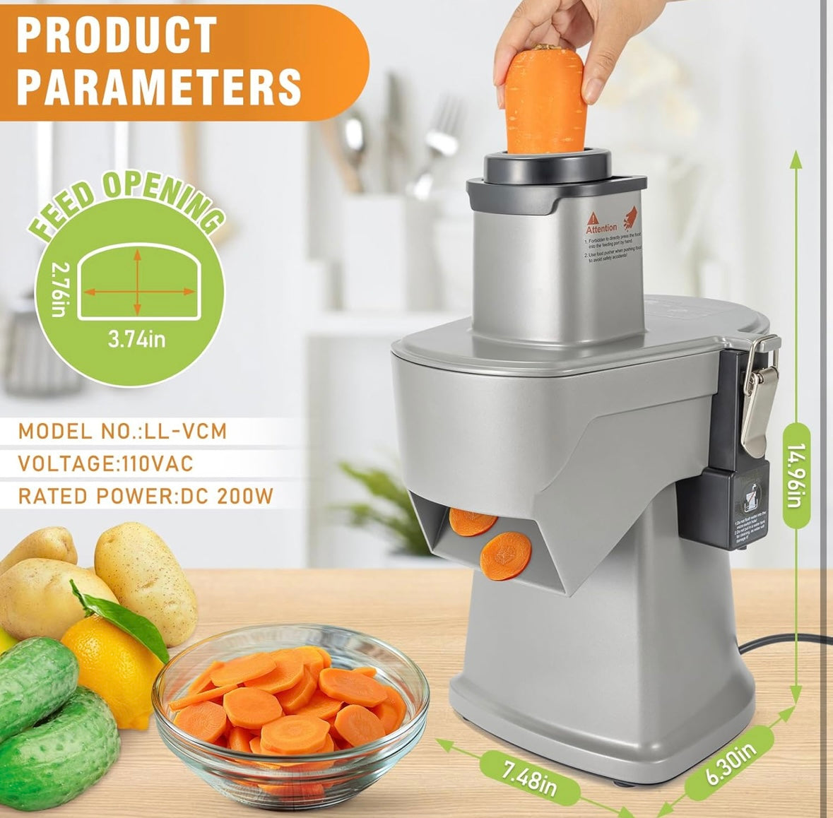 NEW (Open Box) – LLNC Commercial Food Chopper – Stainless Steel 200W Multi-Function Vegetable Dicer & Slicer