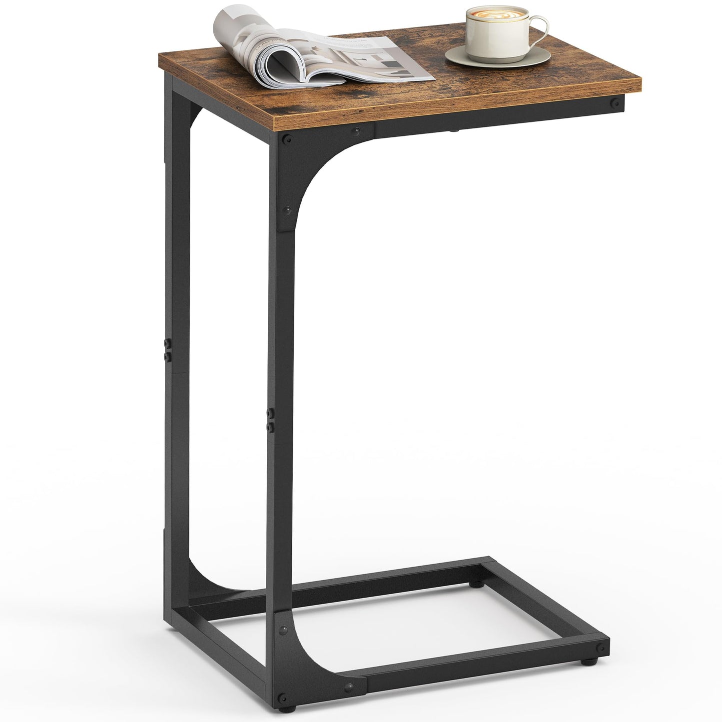 VASAGLE C-Shaped Side Table – Rustic Brown + Ink Black