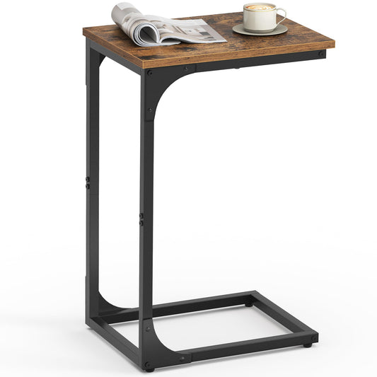 VASAGLE C-Shaped Side Table – Rustic Brown + Ink Black