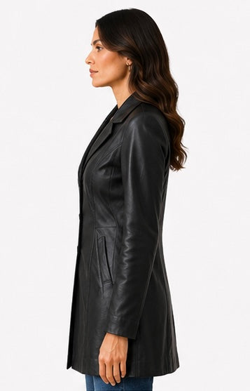 Women’s Longline Leather Jacket - Large