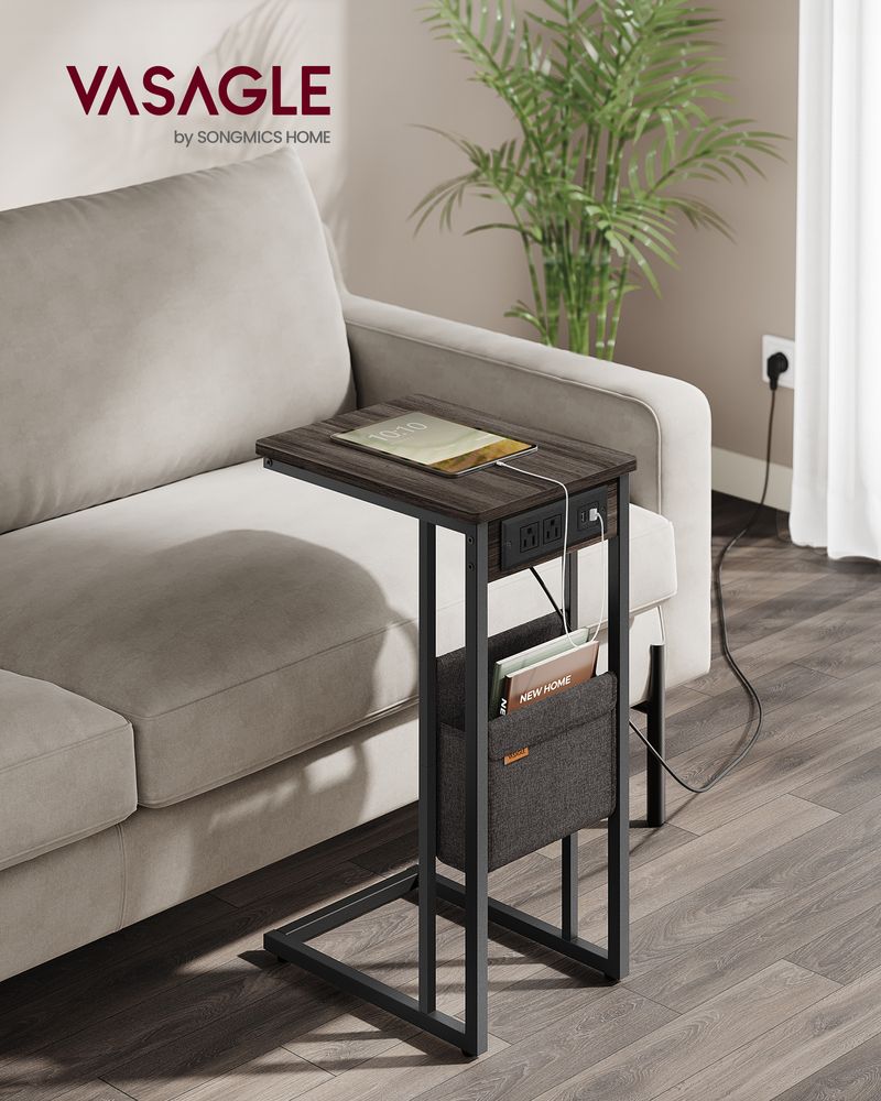 C-Shaped Side Table with Charging Station