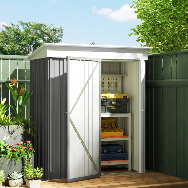 Outsunny Outdoor Storage Shed – Steel Lean-To Shed with Adjustable Shelf