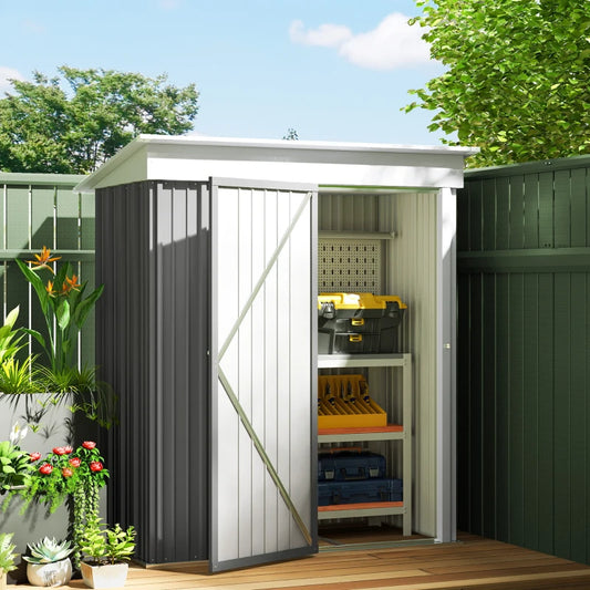 Outsunny Outdoor Storage Shed – Steel Lean-To Shed with Adjustable Shelf