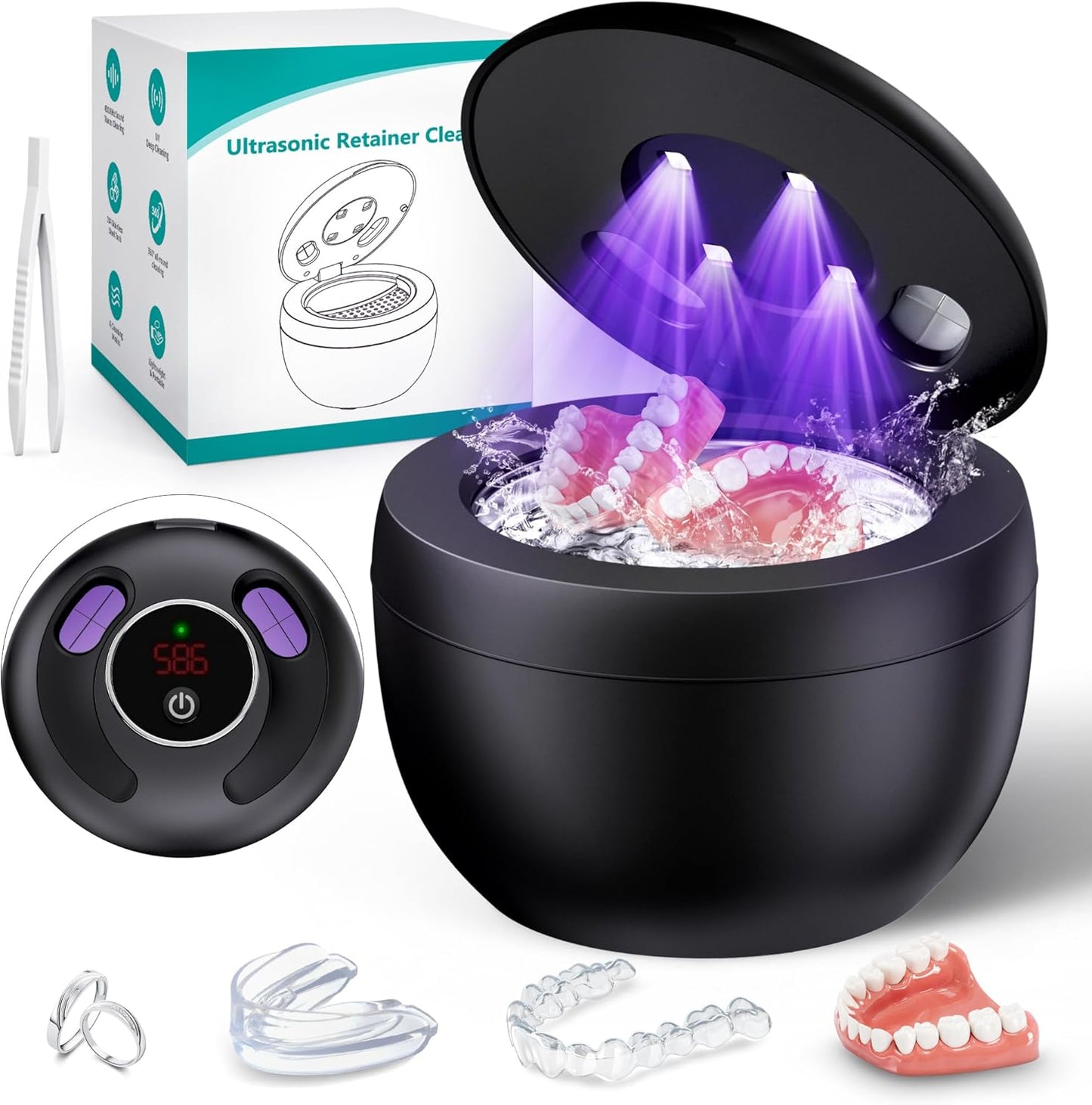 Ultrasonic Retainer Cleaner – 45kHz – 200ml – Black