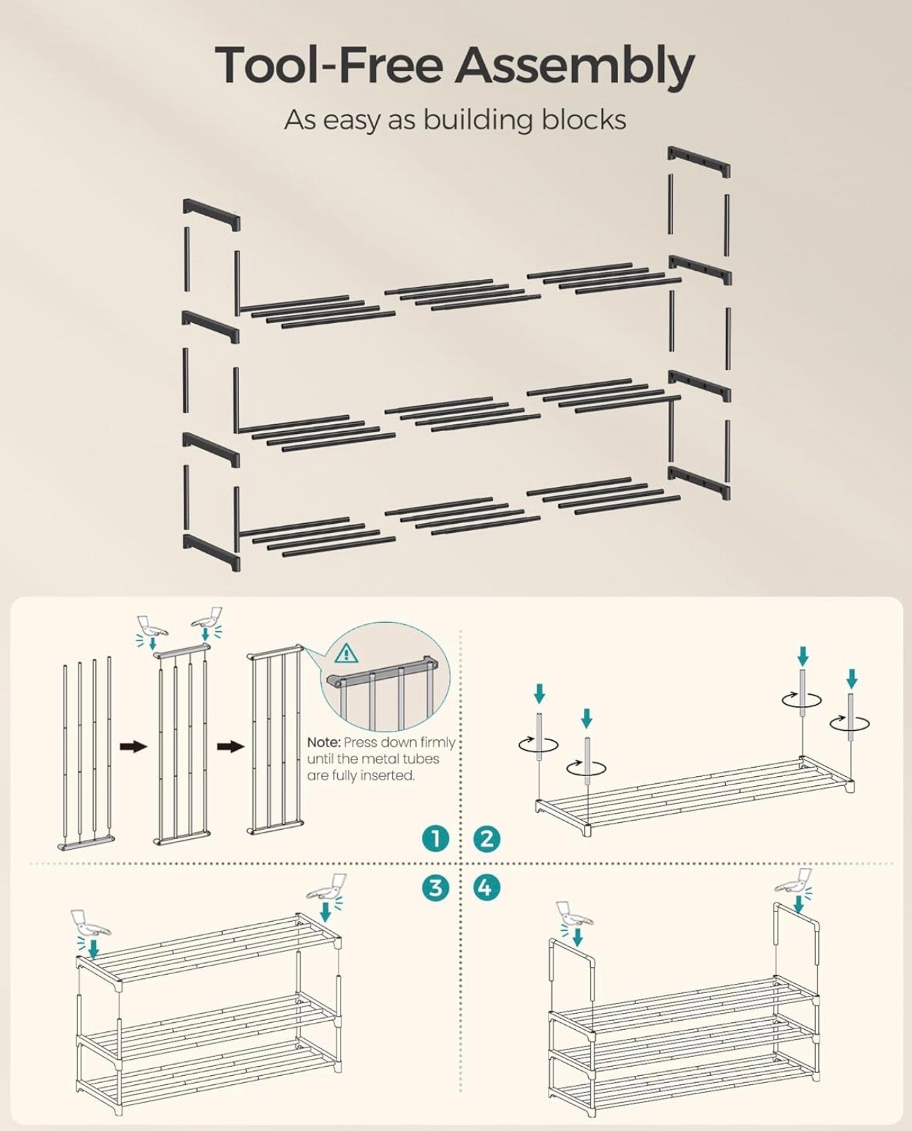 SONGMICS 3-Tier Metal Shoe Rack