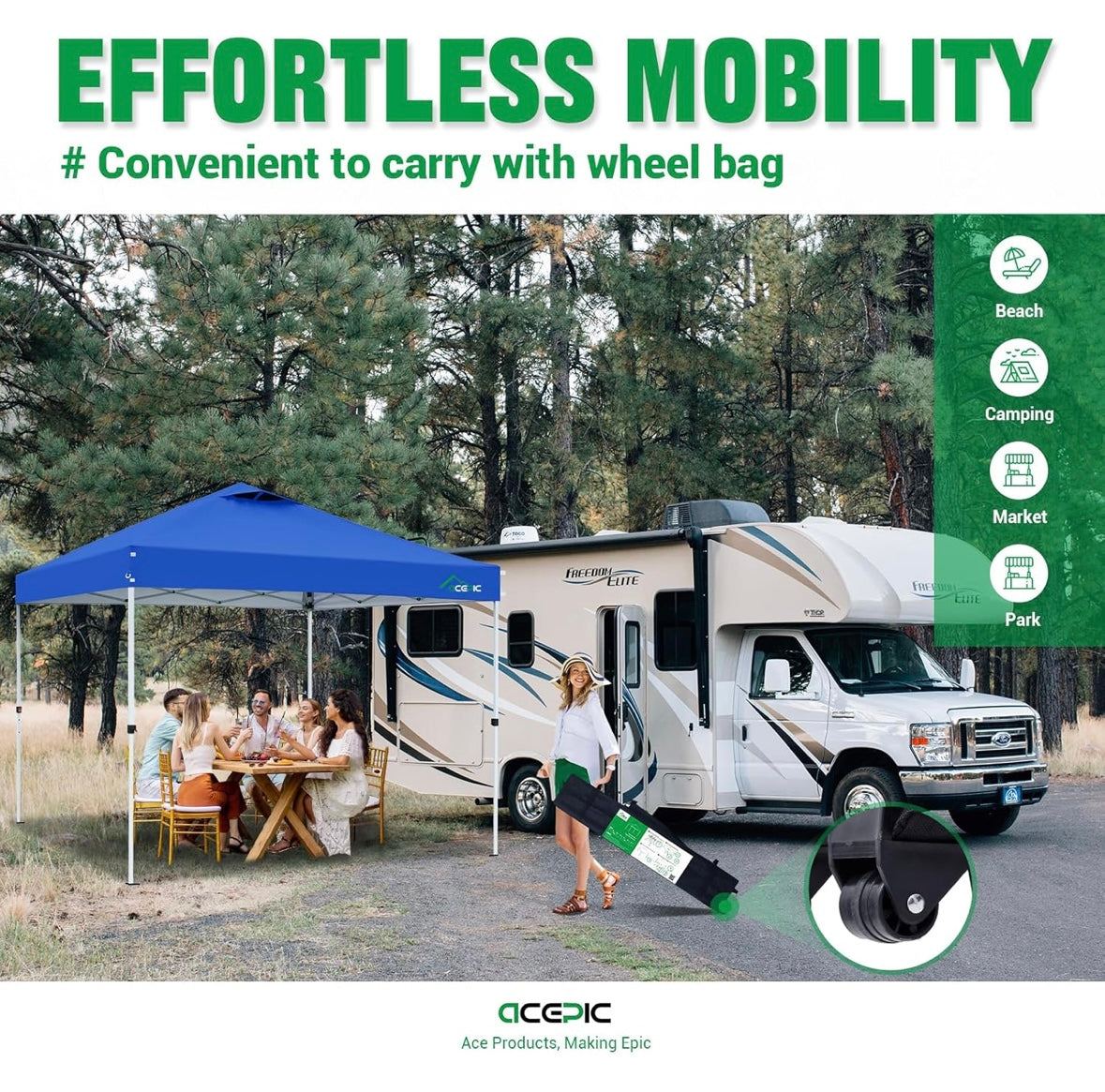 NEW – Acepic 10’ x 10’ Blue Pop-Up Canopy Tent with Carry Bag – Waterproof & UV Protection