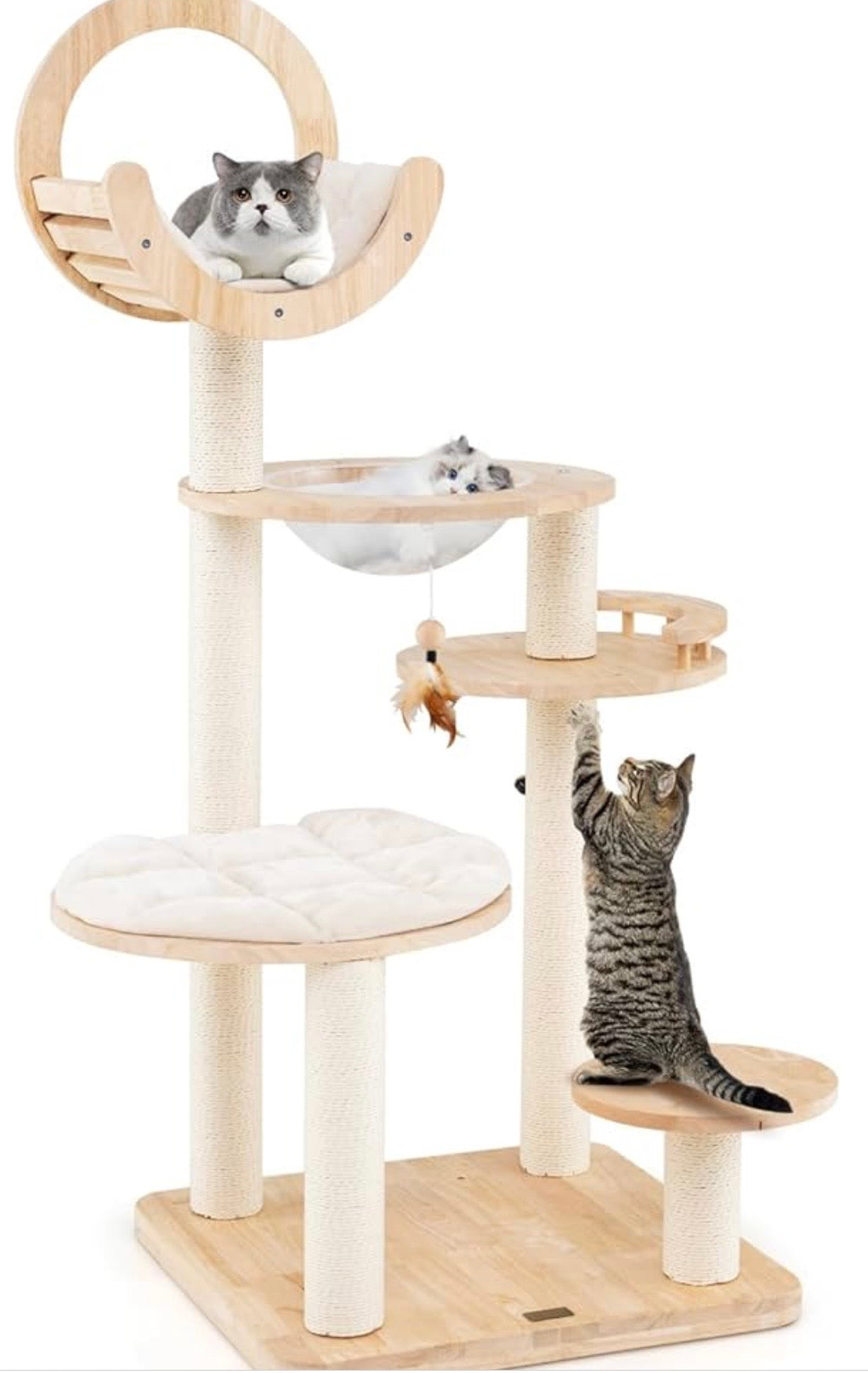 Modern Wooden Cat Tree Tower with Space Capsule