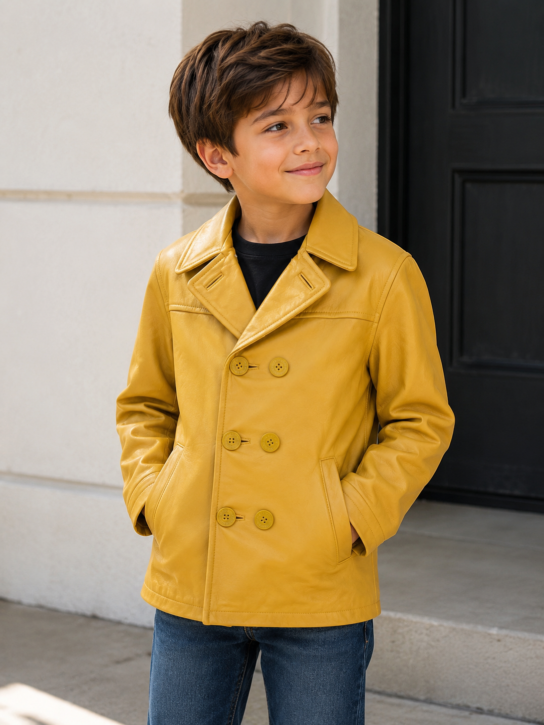 Youth Honey Gold Double-Breasted Leather Jacket