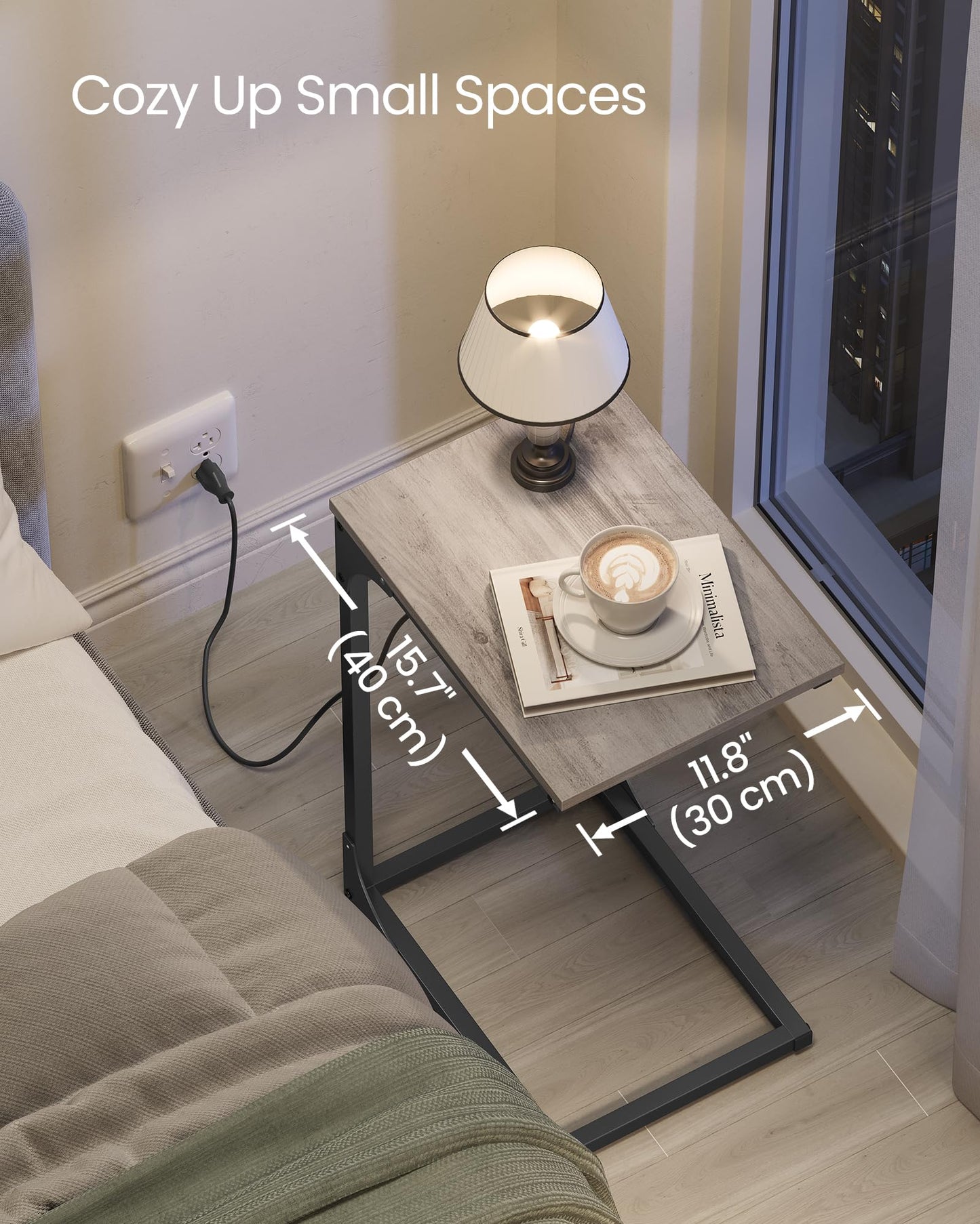 VASAGLE C-Shaped Side Table with Charging Station