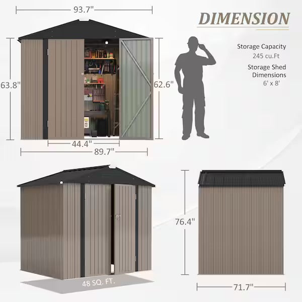 Tozey 8×6 ft Outdoor Metal Storage Shed