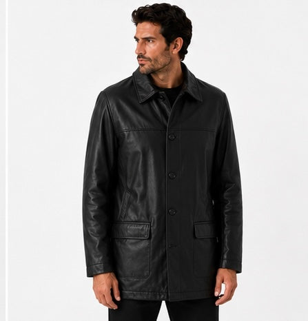 Men’s Classic Black Leather Coat