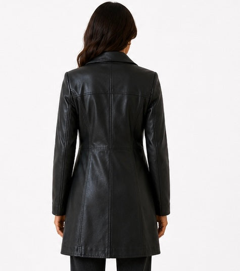 Women’s Long Leather Coat – Size 2XS