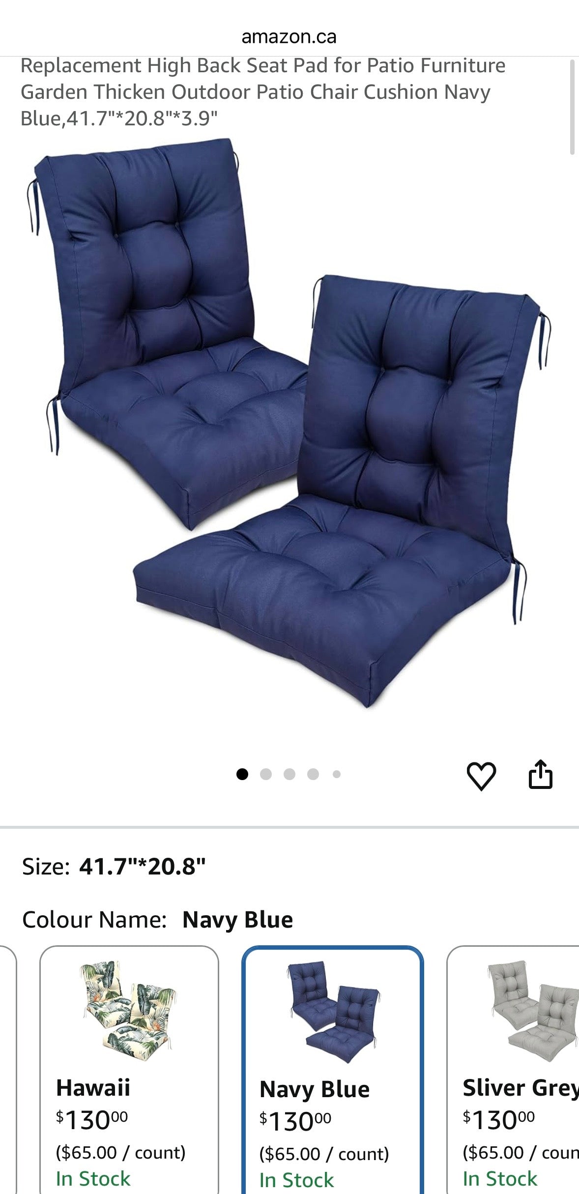 Outdoor Patio Chair Cushions with Back Support – Set of 2